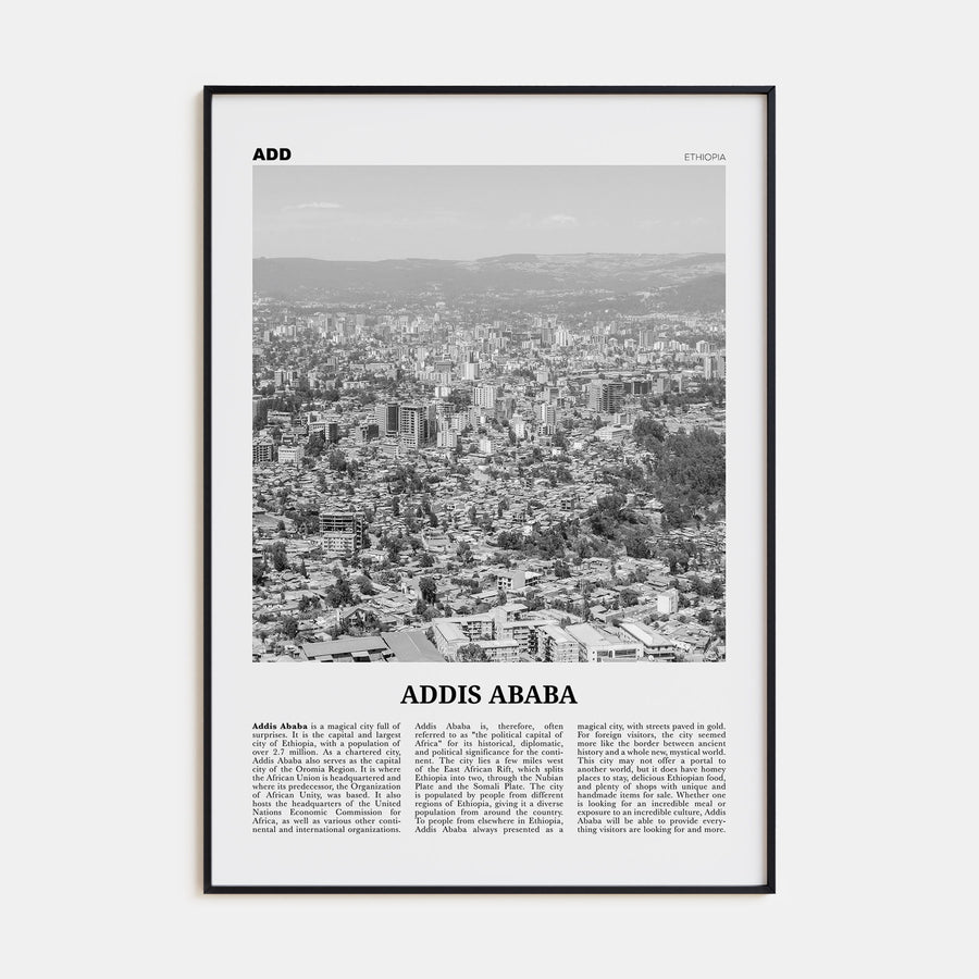 Addis Ababa Travel B&W Poster