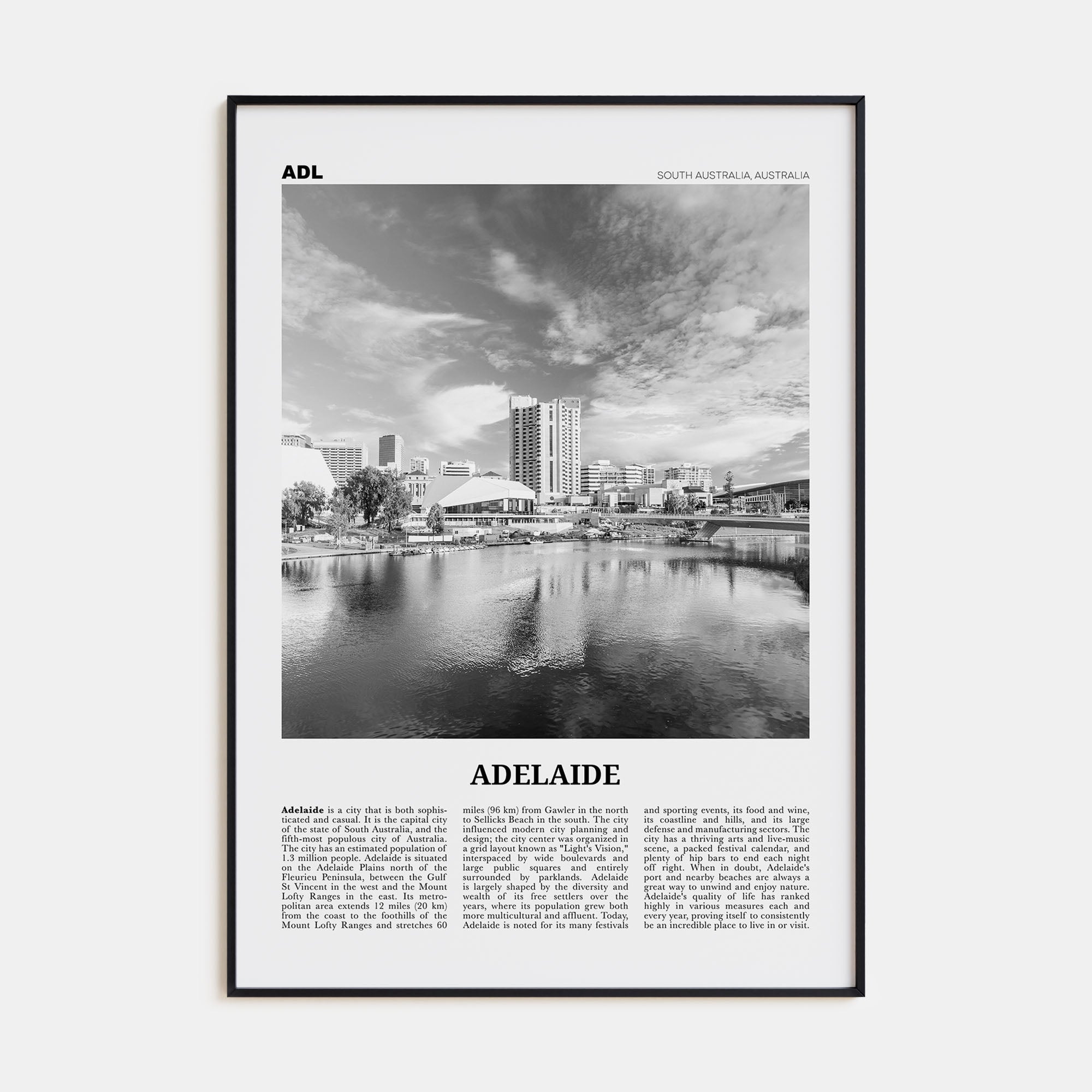 Adelaide Travel B&W Poster