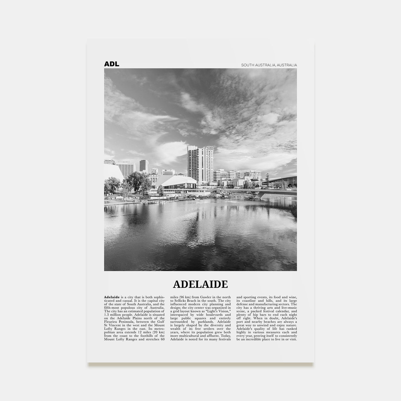 Adelaide Travel B&W Poster