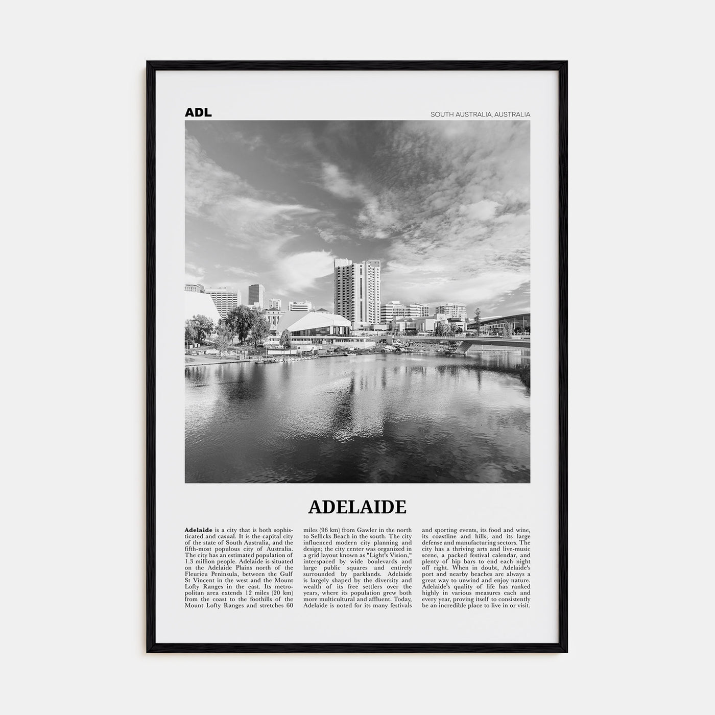 Adelaide Travel B&W Poster