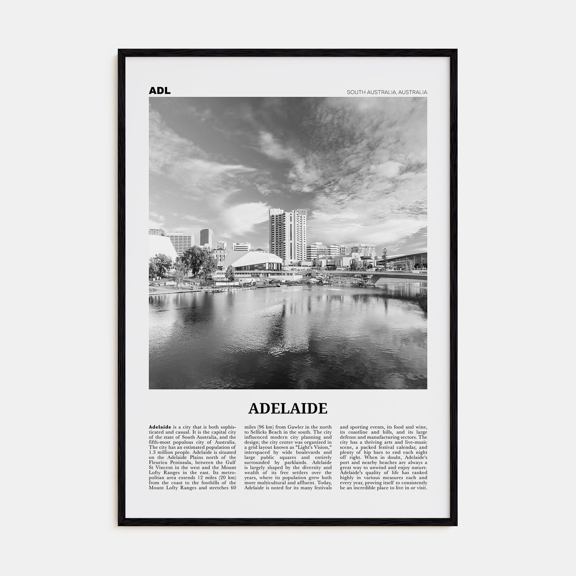 Adelaide Travel B&W Poster