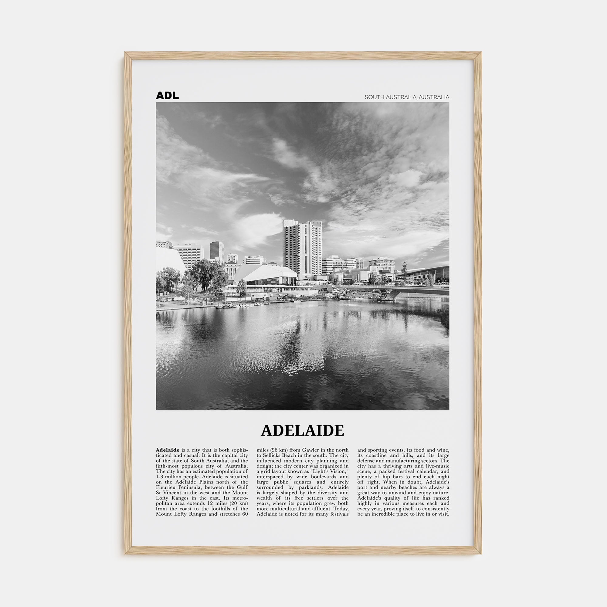 Adelaide Travel B&W Poster