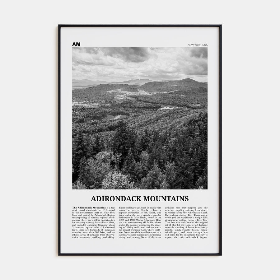 Adirondack Mountains Travel B&W Poster