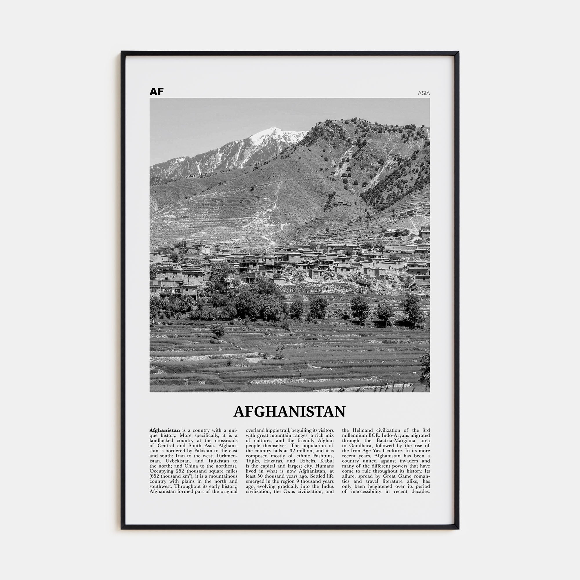 Afghanistan Travel B&W No 2 Poster