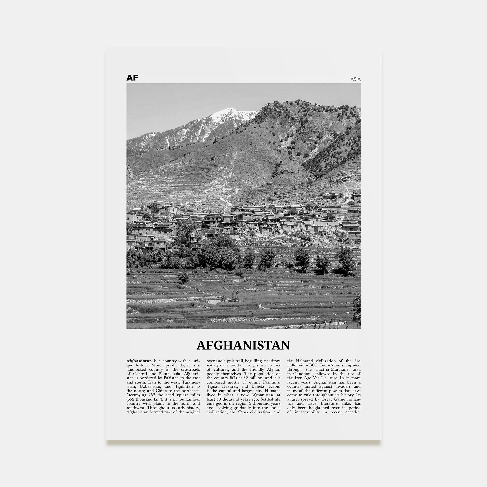 Afghanistan Travel B&W No 2 Poster