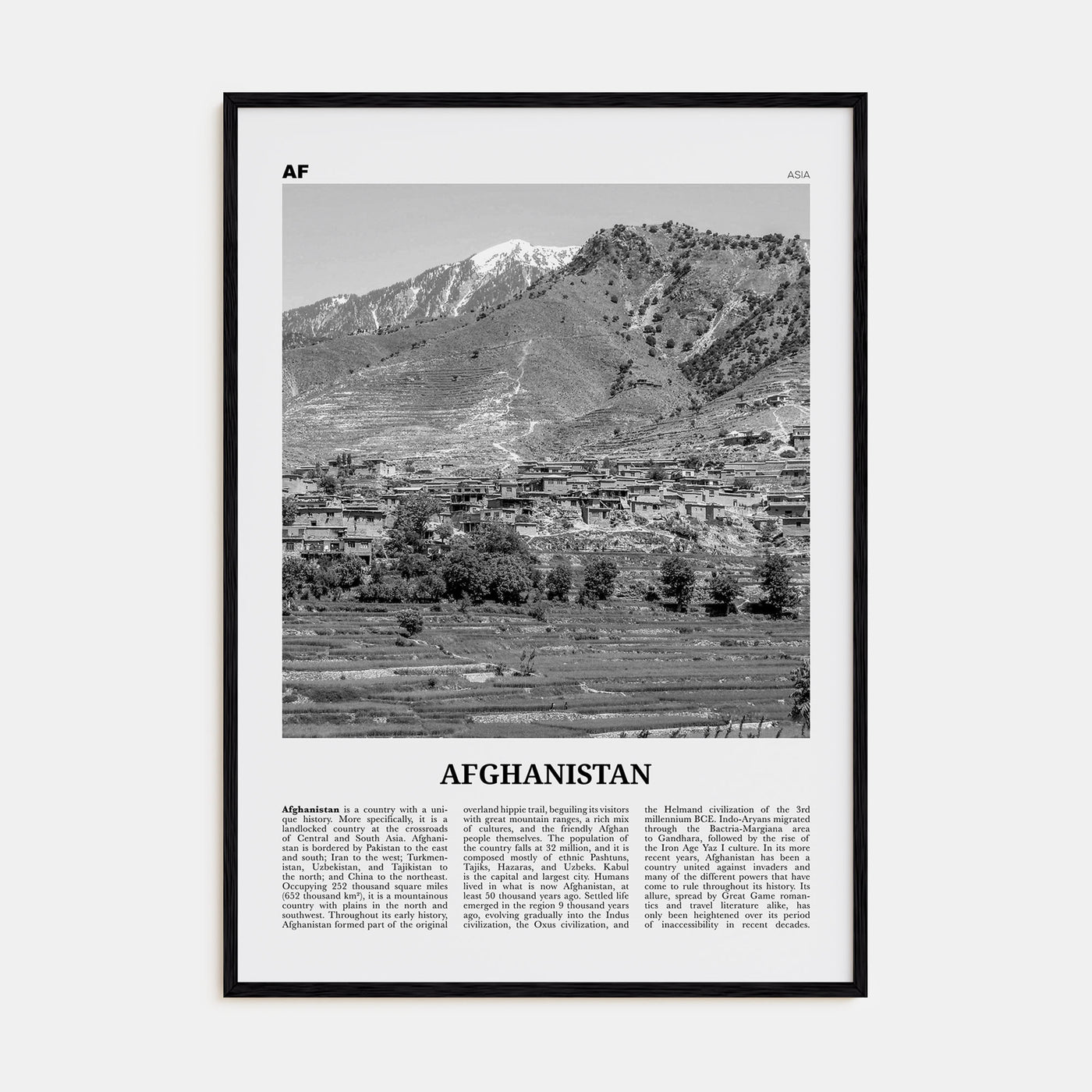 Afghanistan Travel B&W No 2 Poster
