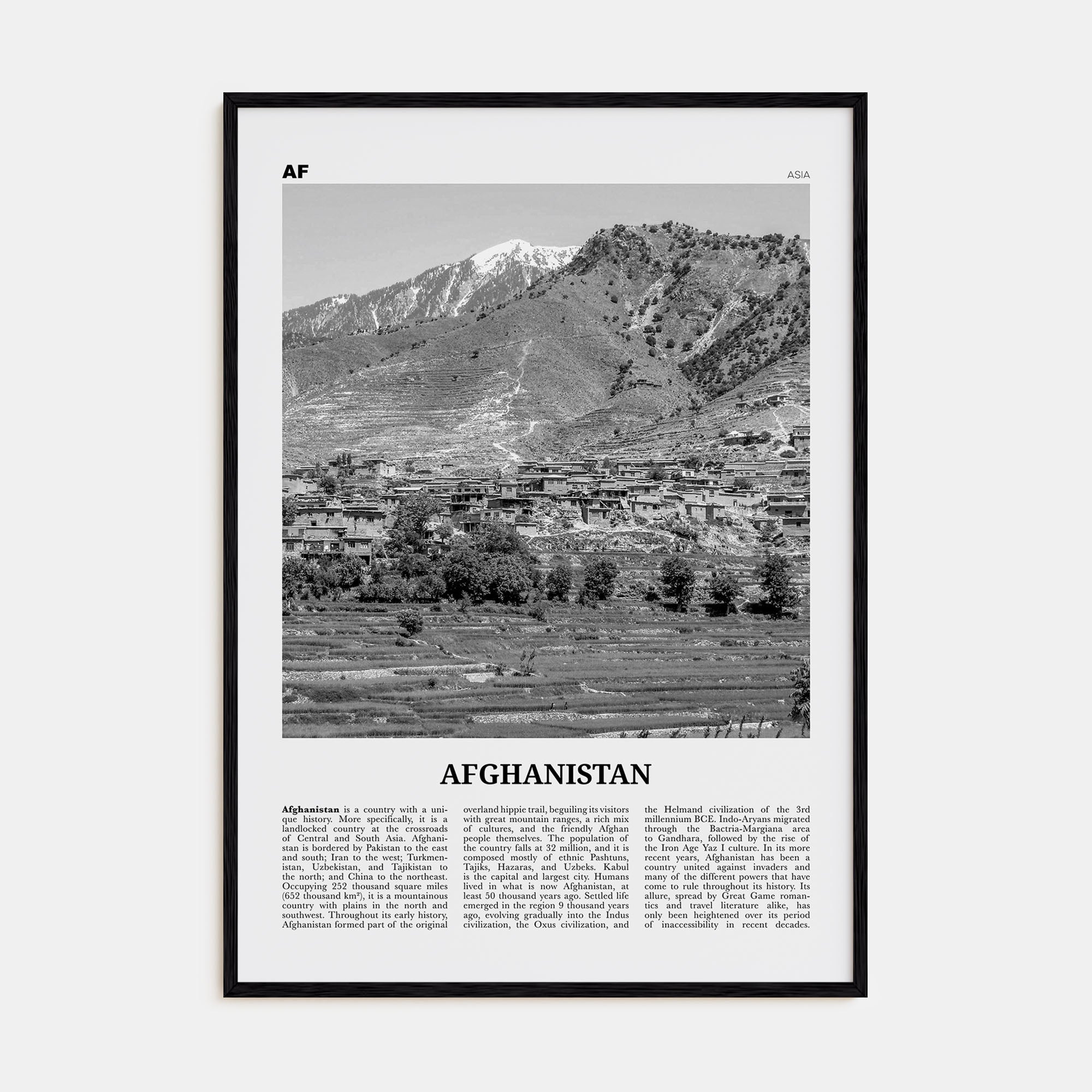 Afghanistan Travel B&W No 2 Poster