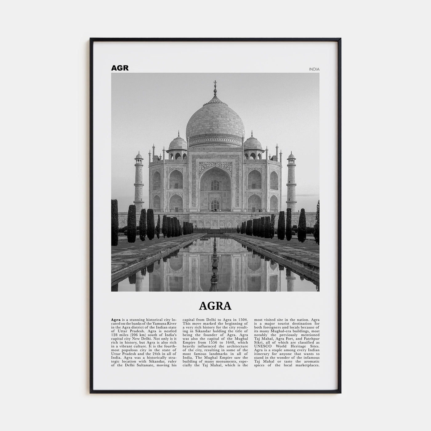 Agra Travel B&W Poster