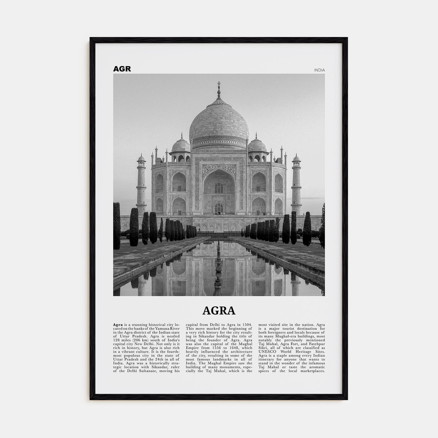 Agra Travel B&W Poster