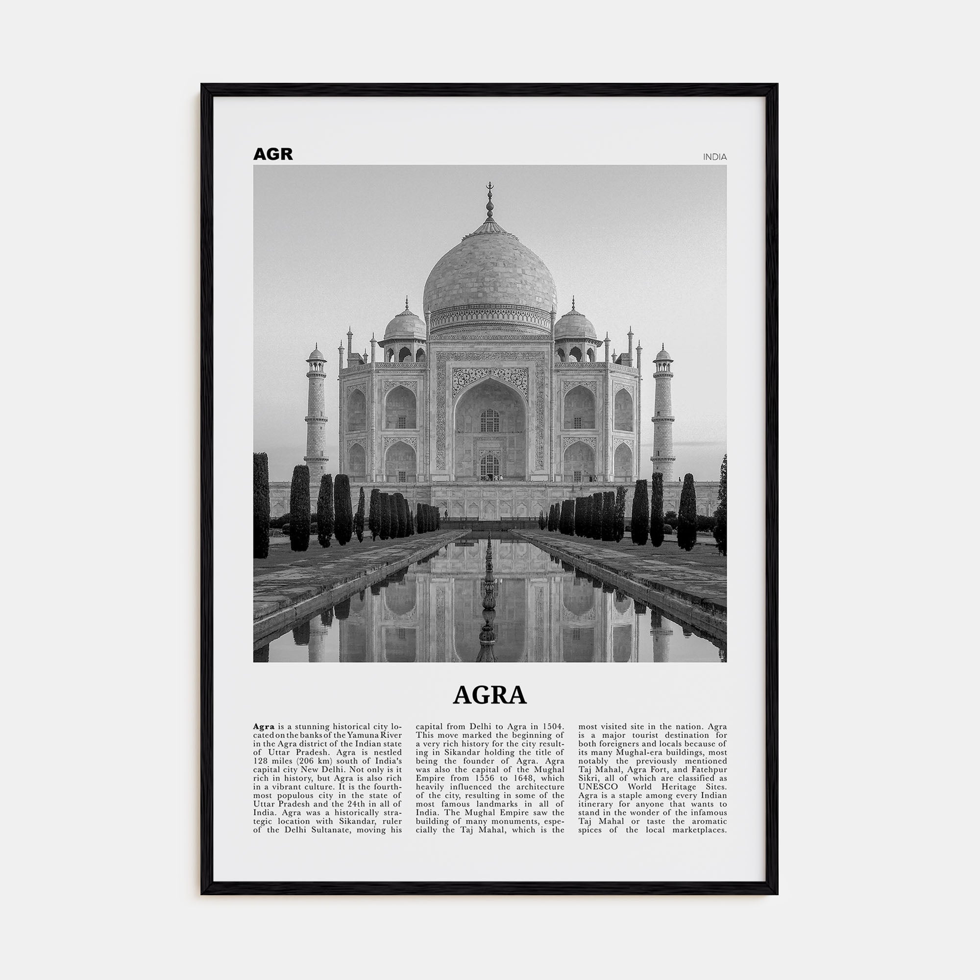 Agra Travel B&W Poster