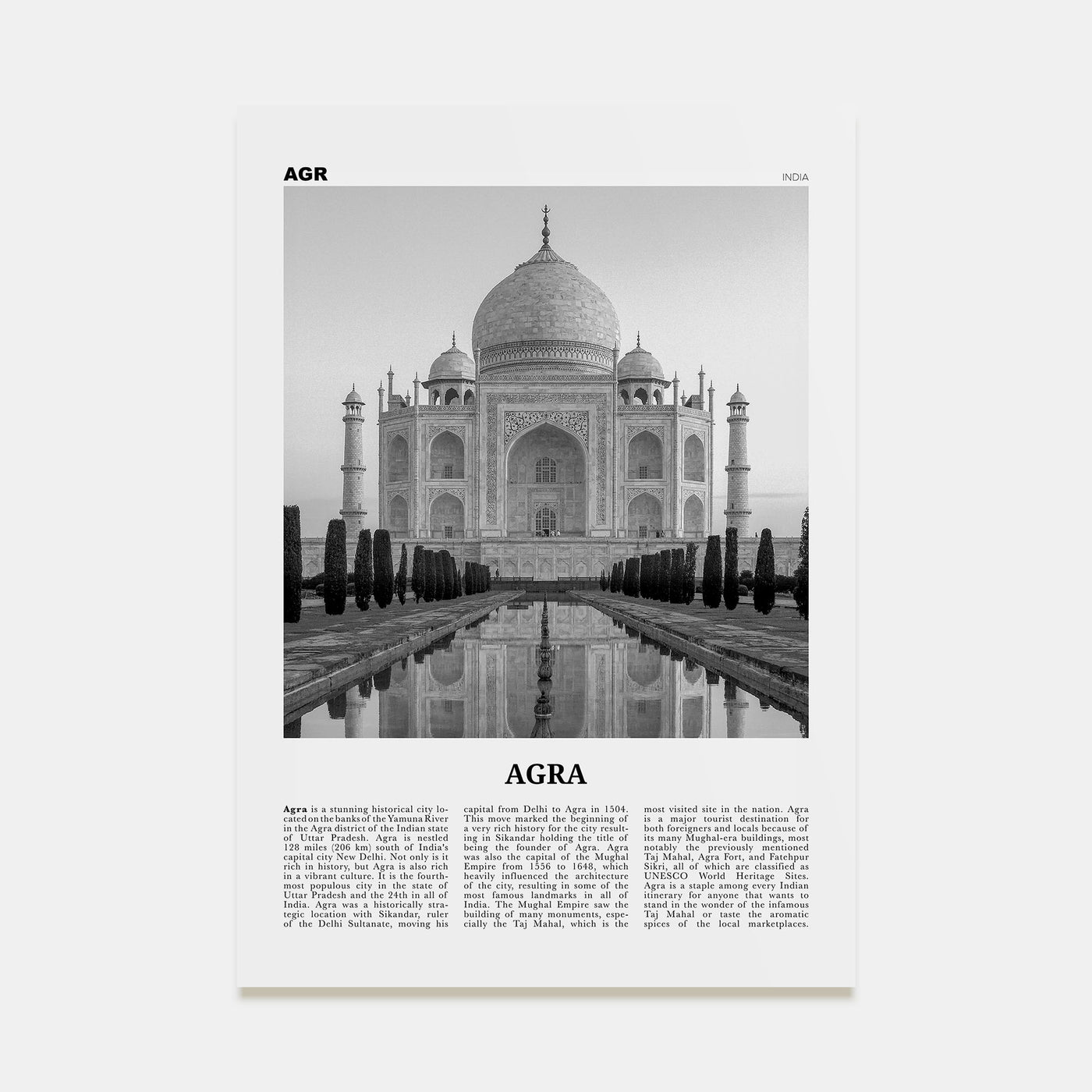 Agra Travel B&W Poster