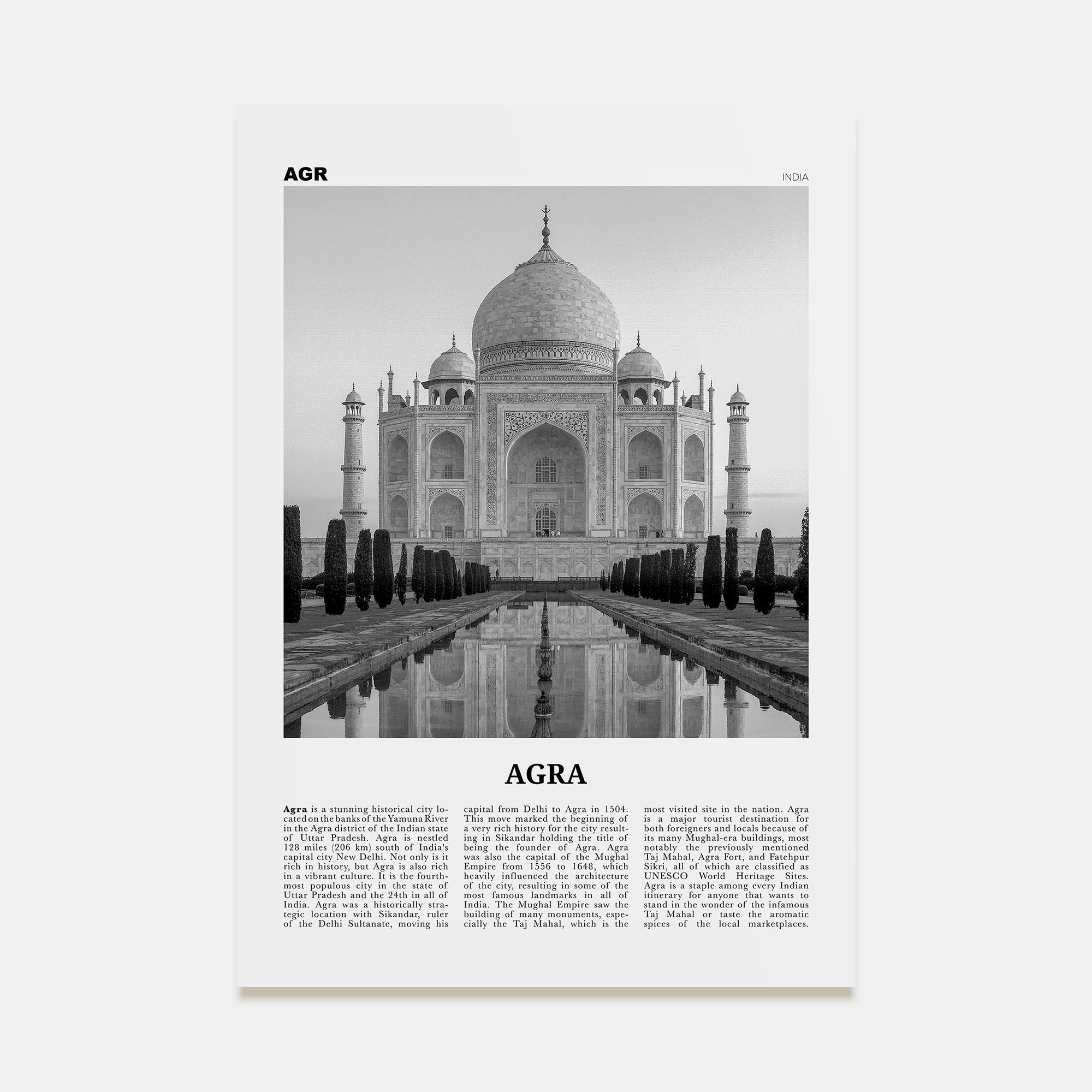 Agra Travel B&W Poster
