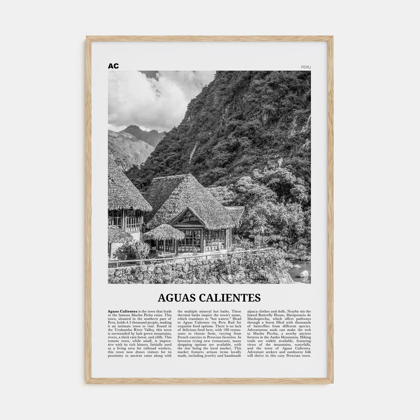 Aguas Calientes Travel B&W Poster