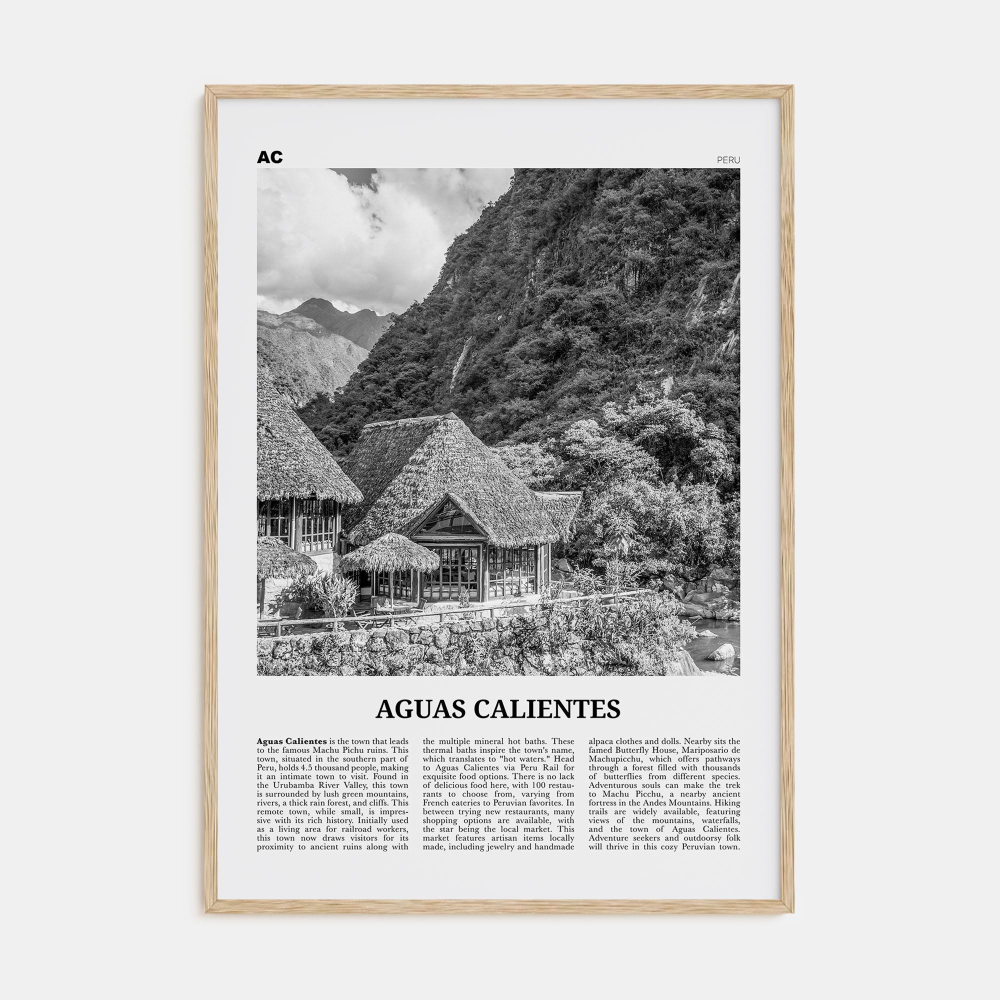 Aguas Calientes Travel B&W Poster