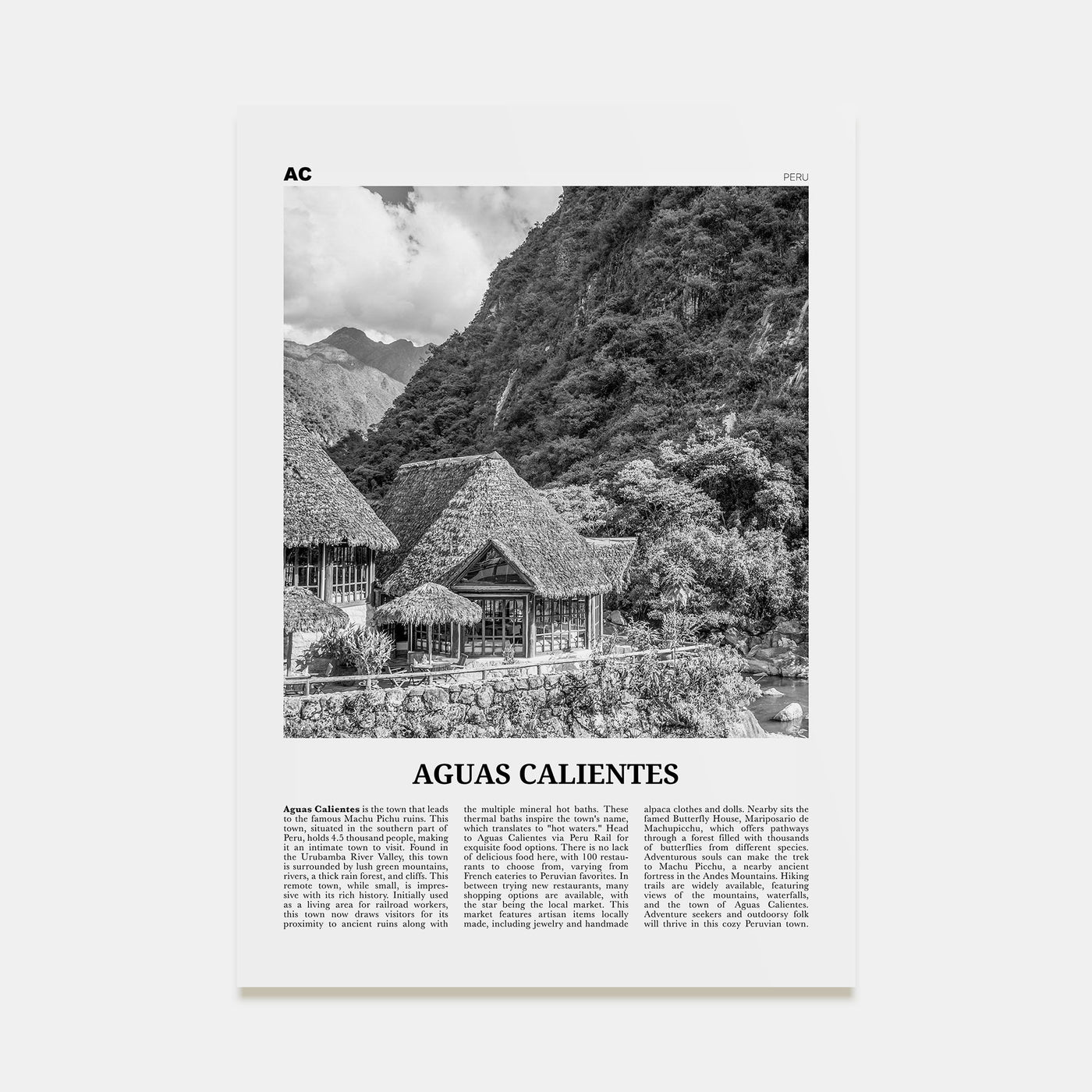 Aguas Calientes Travel B&W Poster