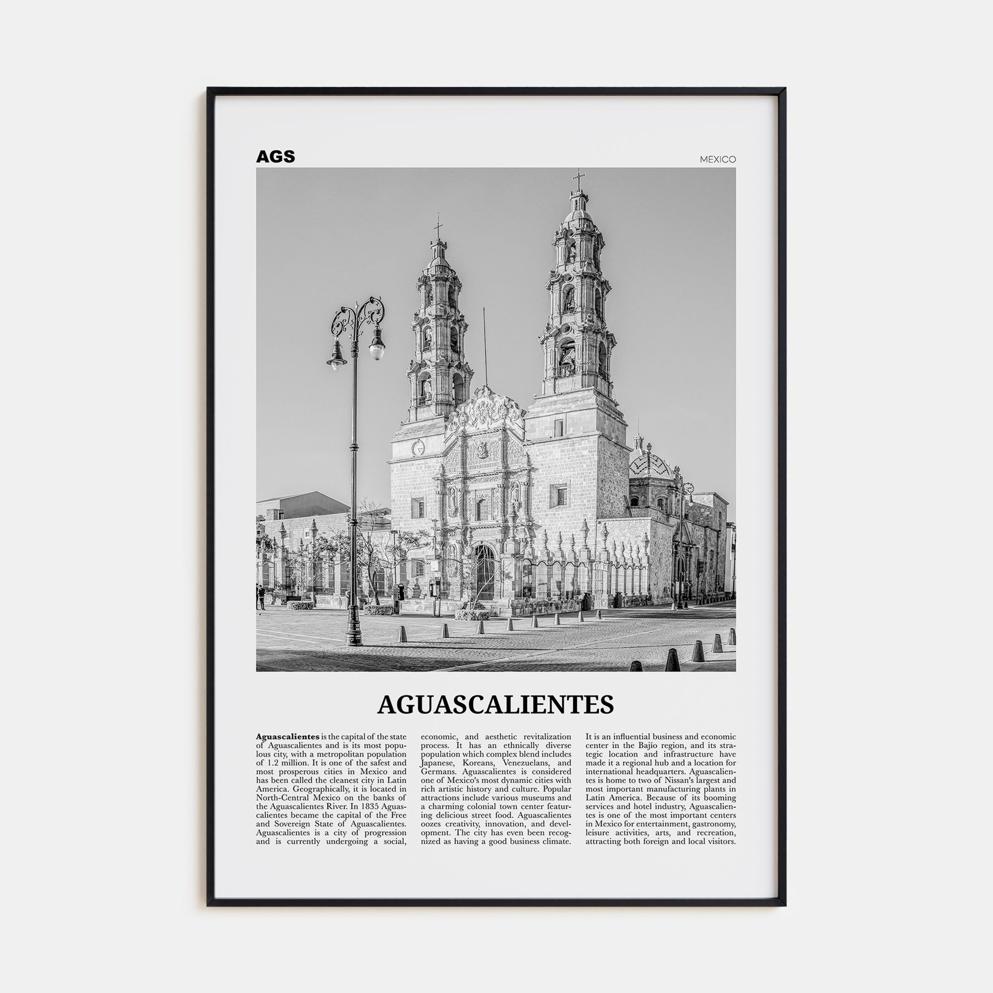 Aguascalientes Travel B&W Poster