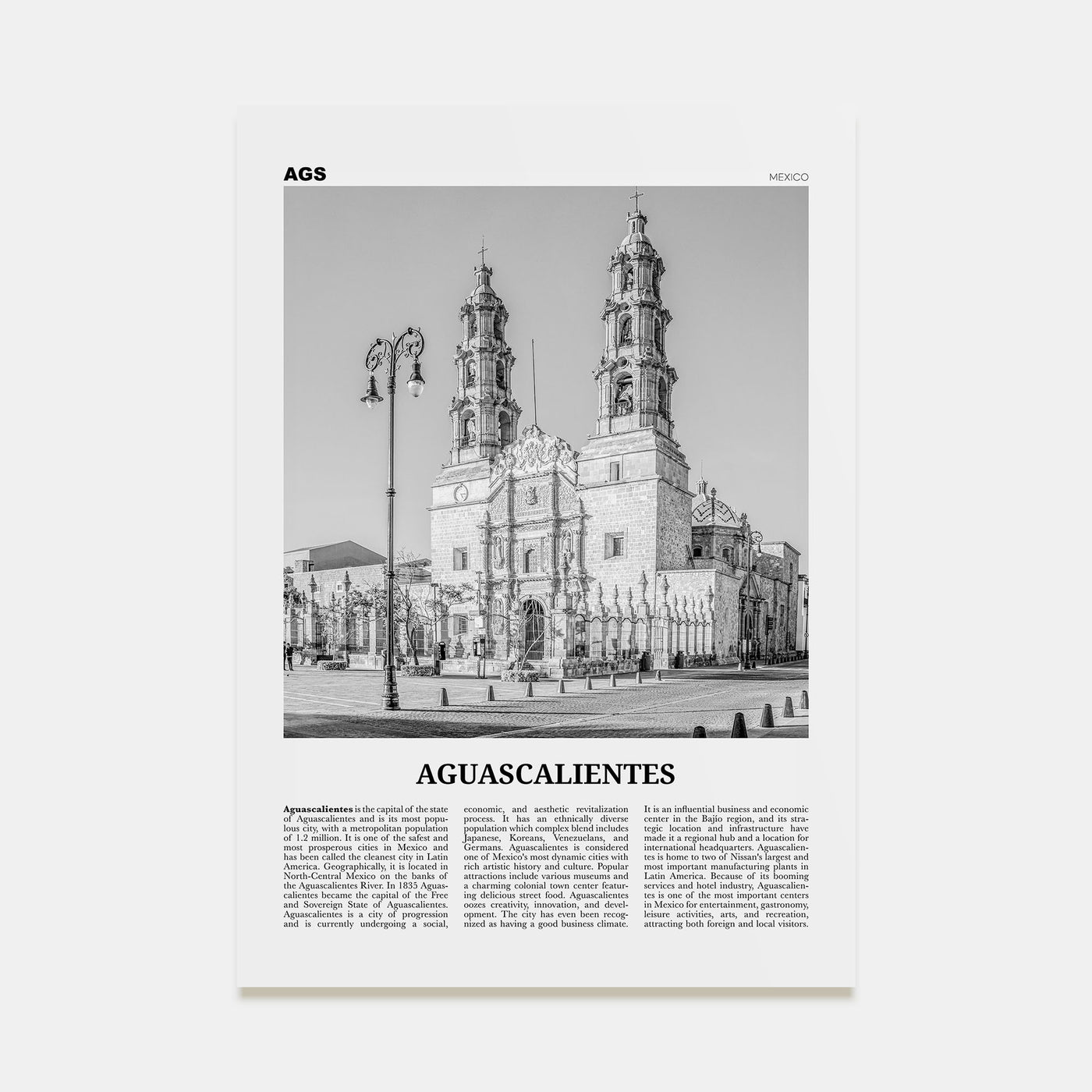 Aguascalientes Travel B&W Poster