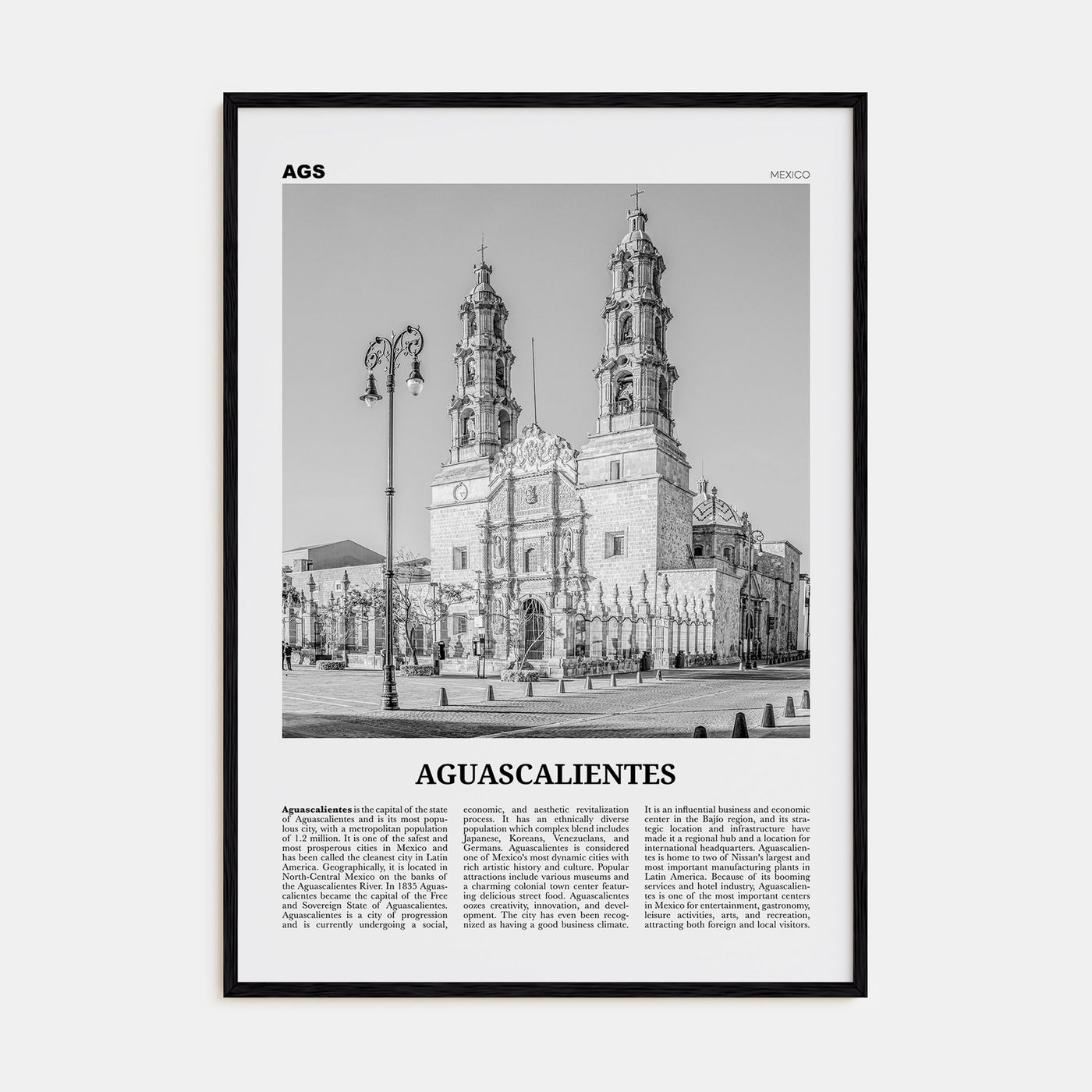 Aguascalientes Travel B&W Poster