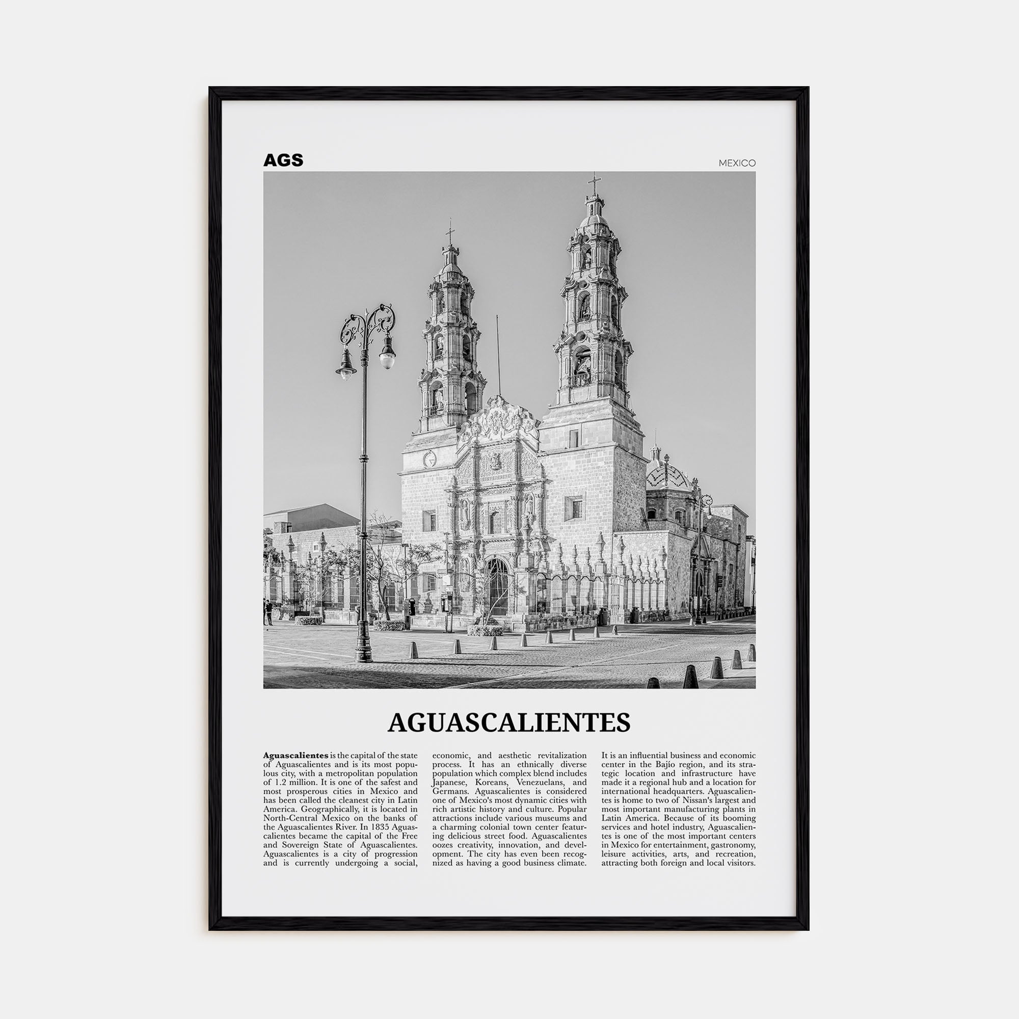 Aguascalientes Travel B&W Poster