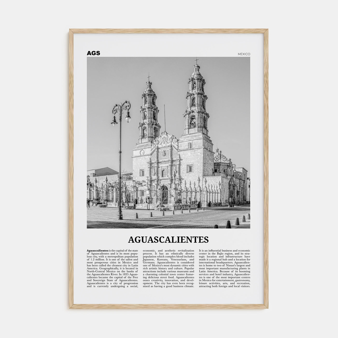 Aguascalientes Travel B&W Poster