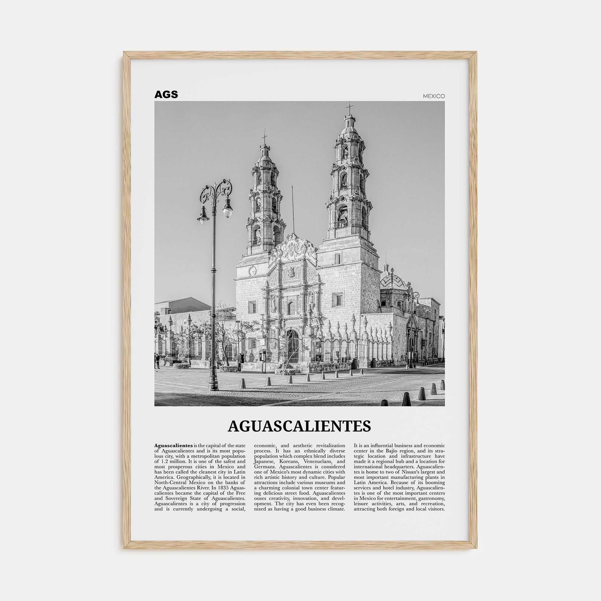 Aguascalientes Travel B&W Poster