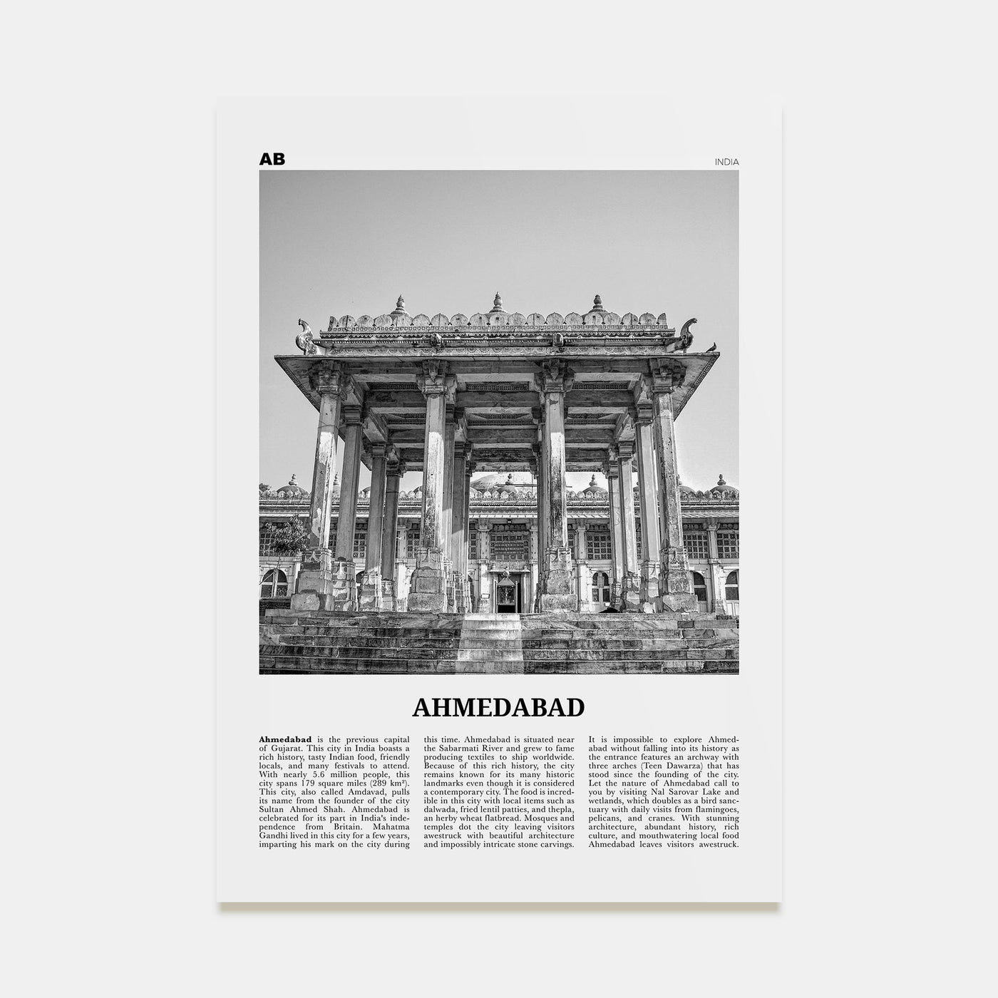 Ahmedabad Travel B&W Poster