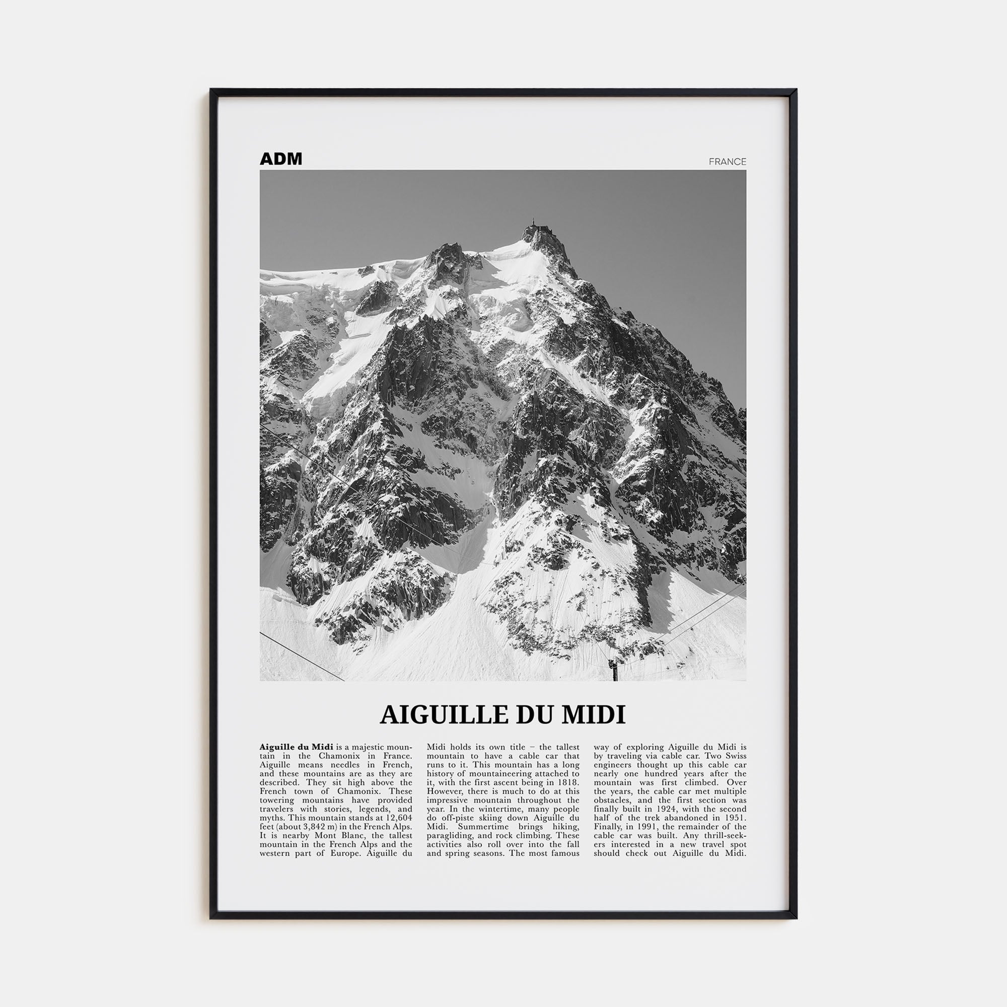 Aiguille du Midi Travel B&W Poster