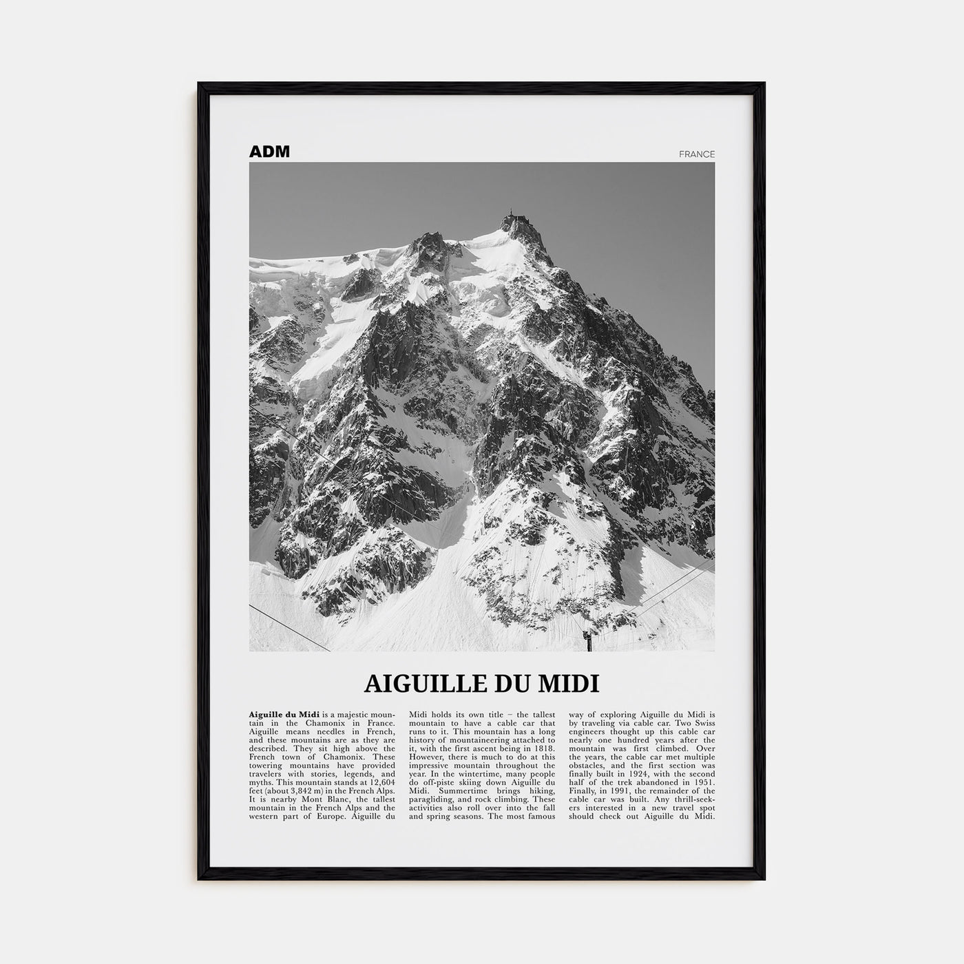 Aiguille du Midi Travel B&W Poster
