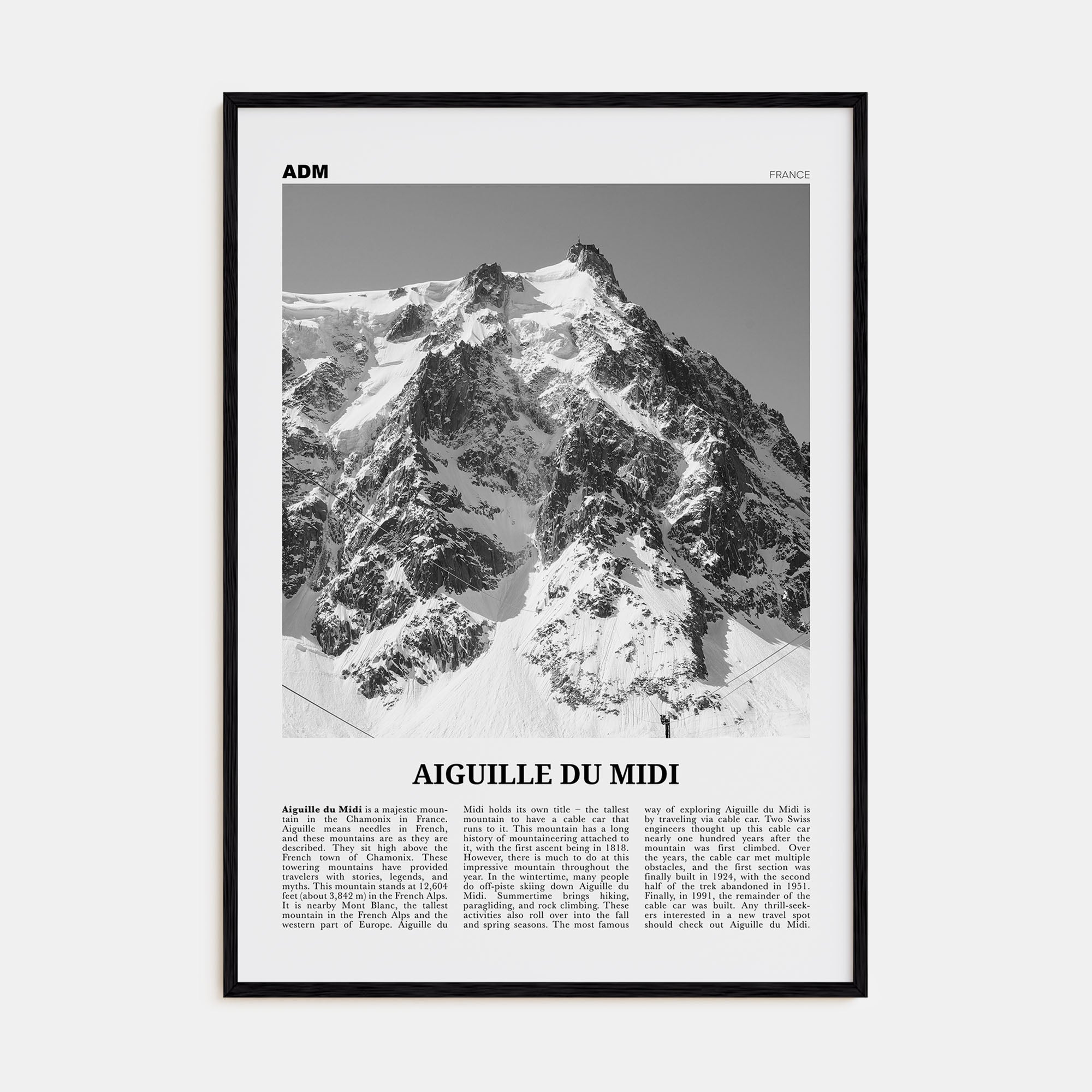 Aiguille du Midi Travel B&W Poster