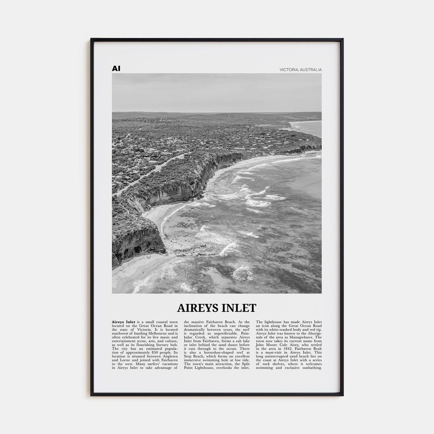 Aireys Inlet Travel B&W Poster