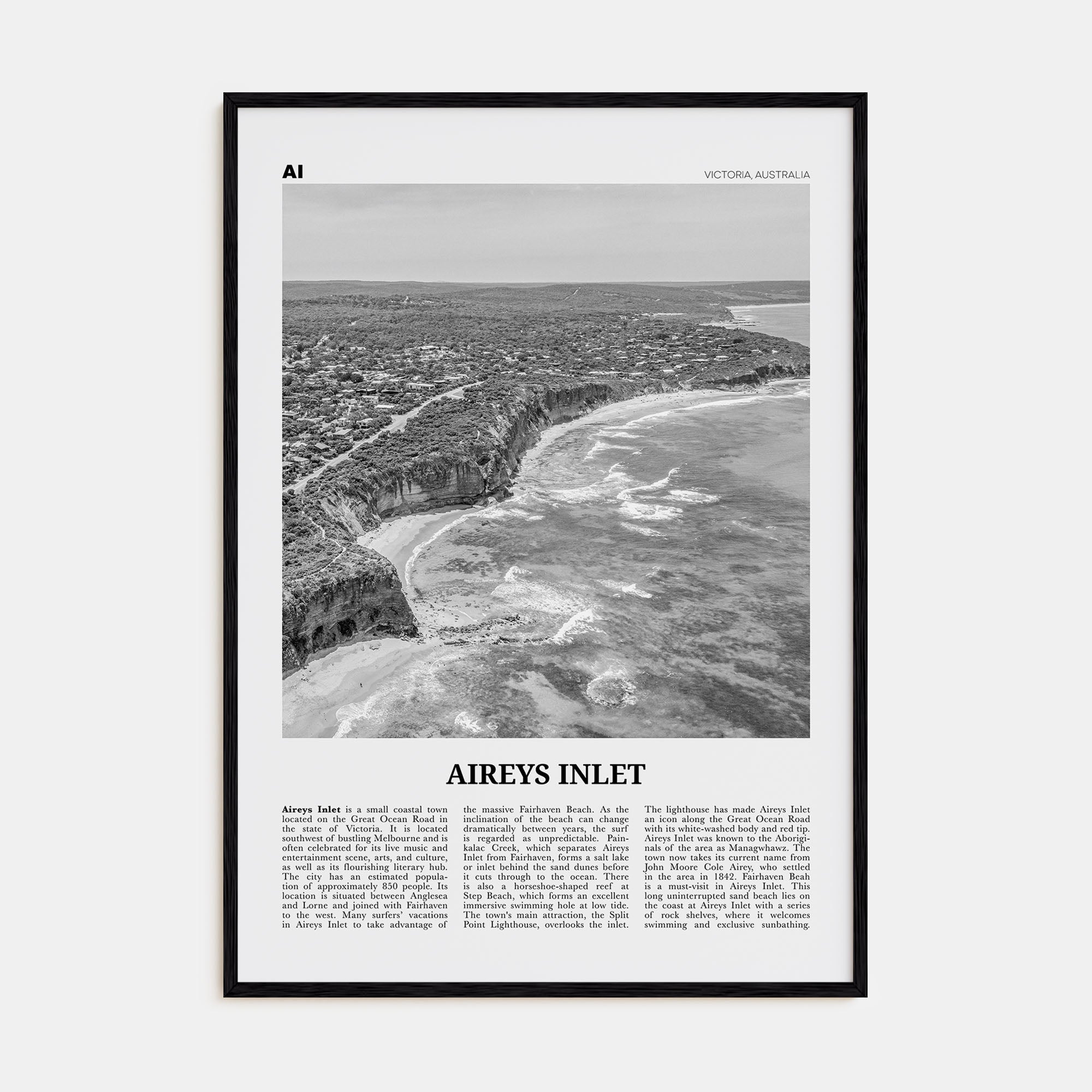 Aireys Inlet Travel B&W Poster