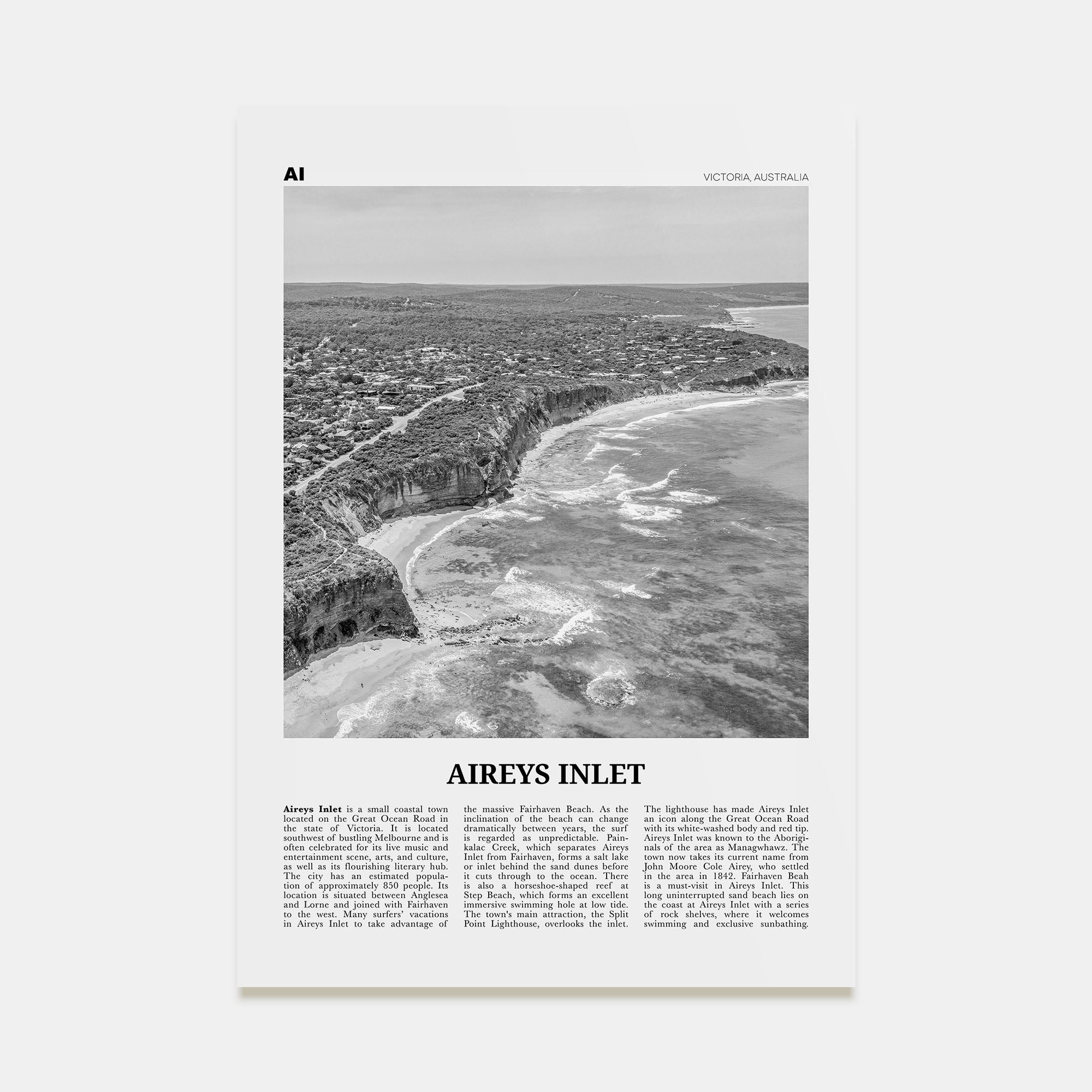 Aireys Inlet Travel B&W Poster