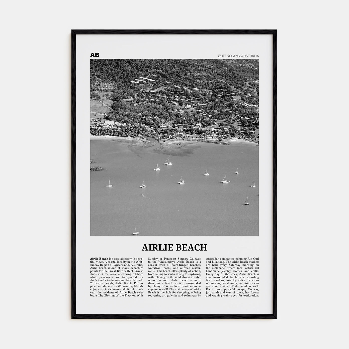 Airlie Beach Travel B&W Poster