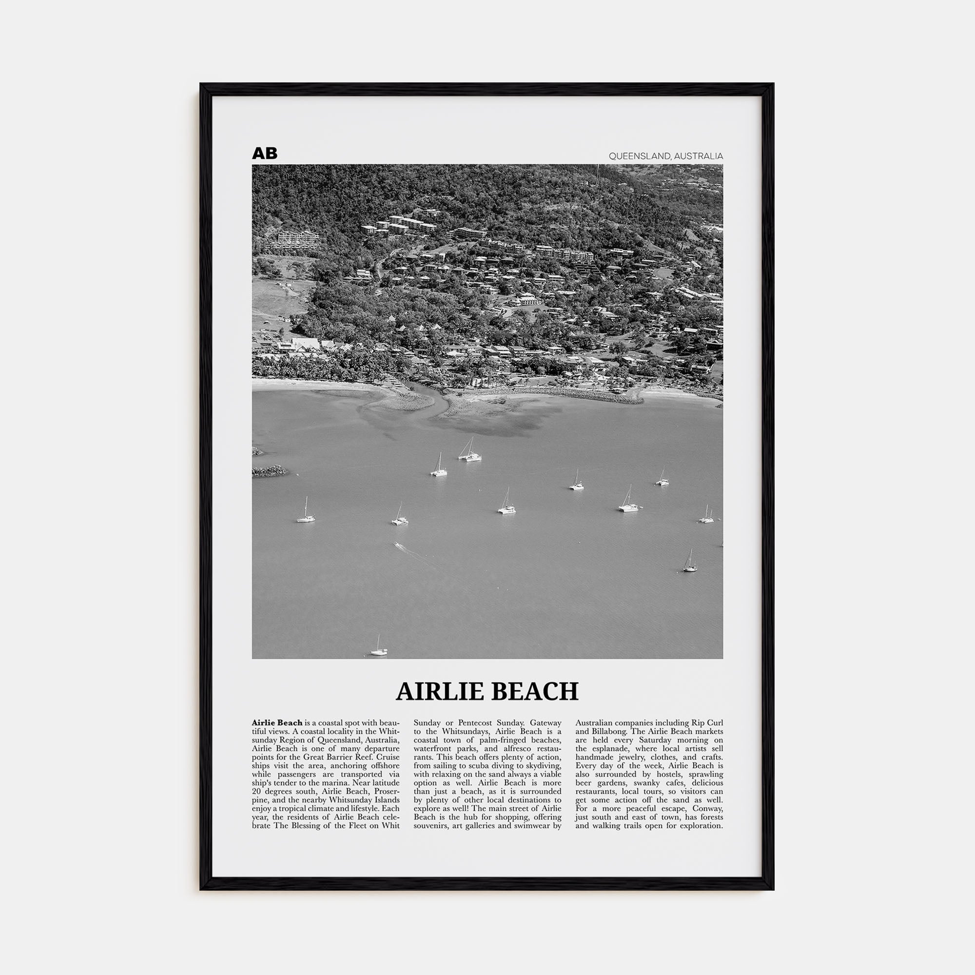 Airlie Beach Travel B&W Poster
