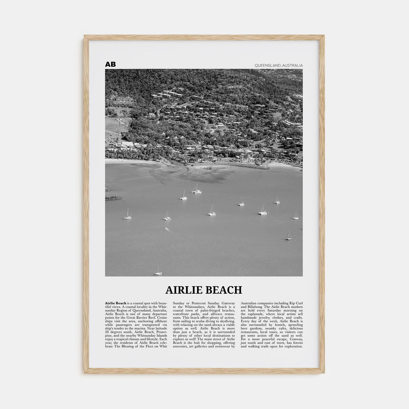 Airlie Beach Travel B&W Poster