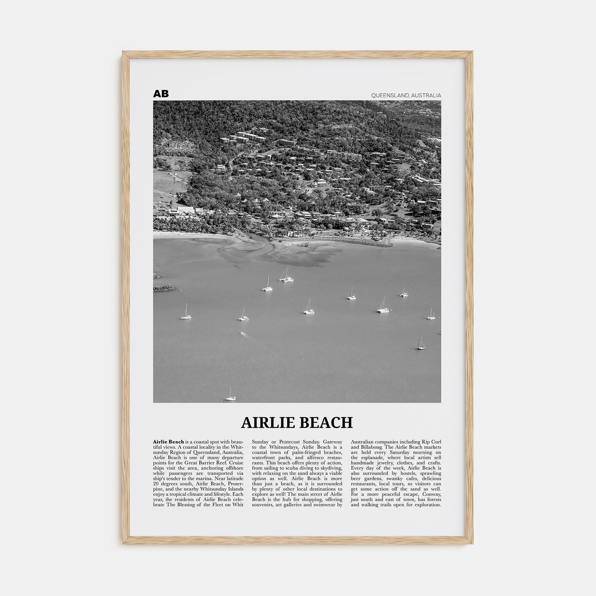 Airlie Beach Travel B&W Poster