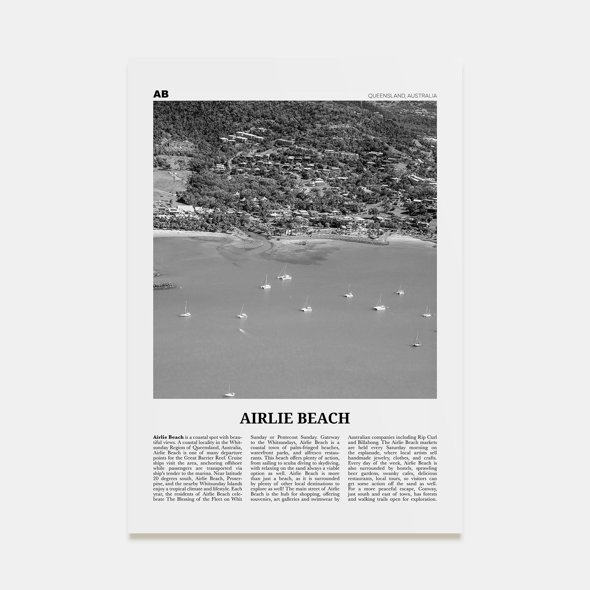 Airlie Beach Travel B&W Poster