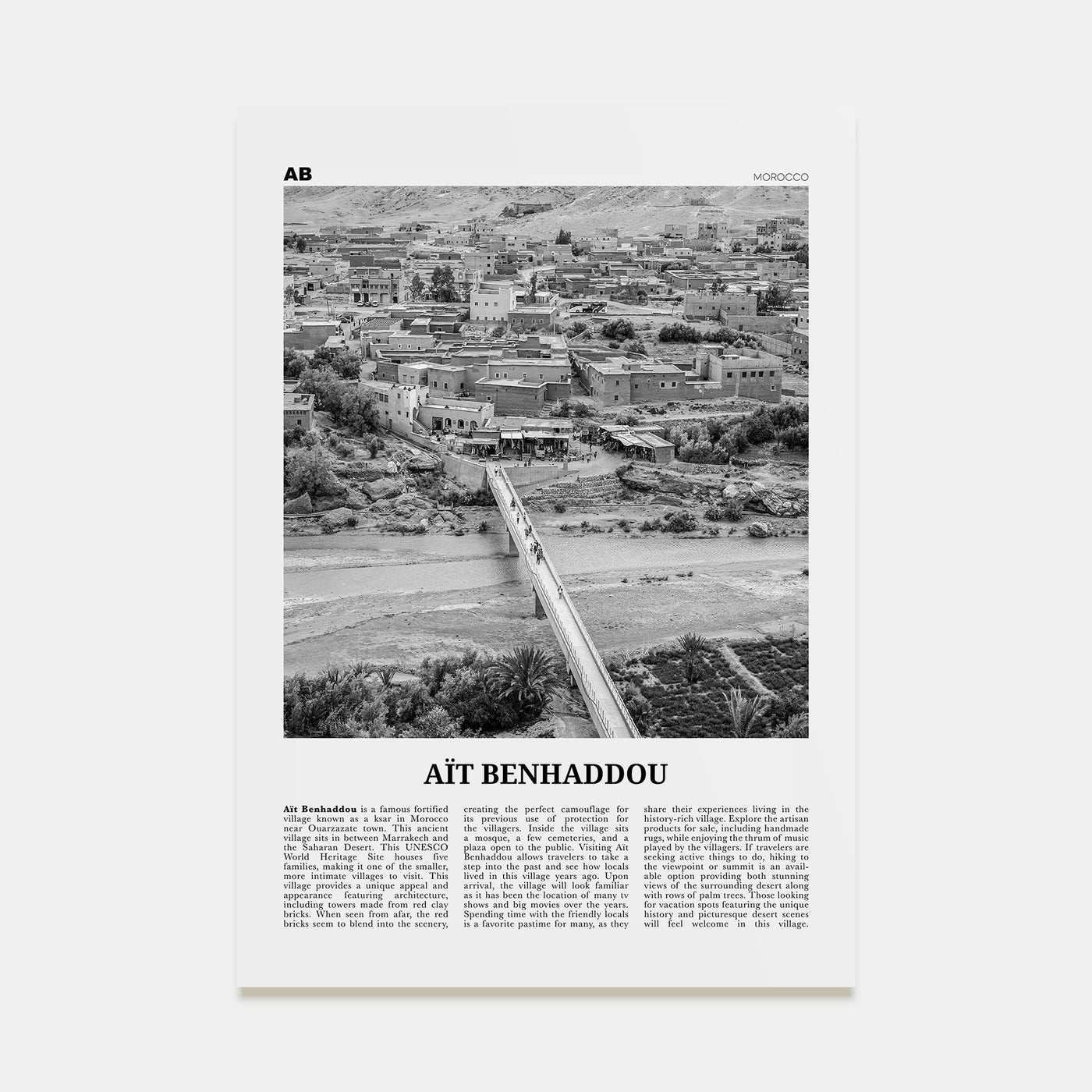 Aït Benhaddou Travel B&W Poster
