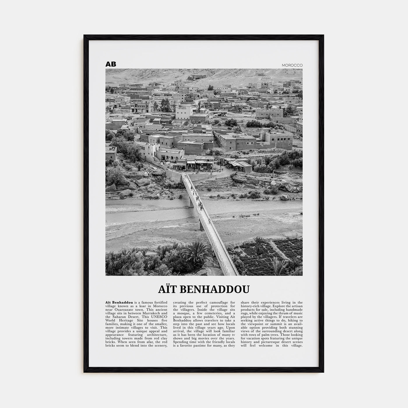 Aït Benhaddou Travel B&W Poster