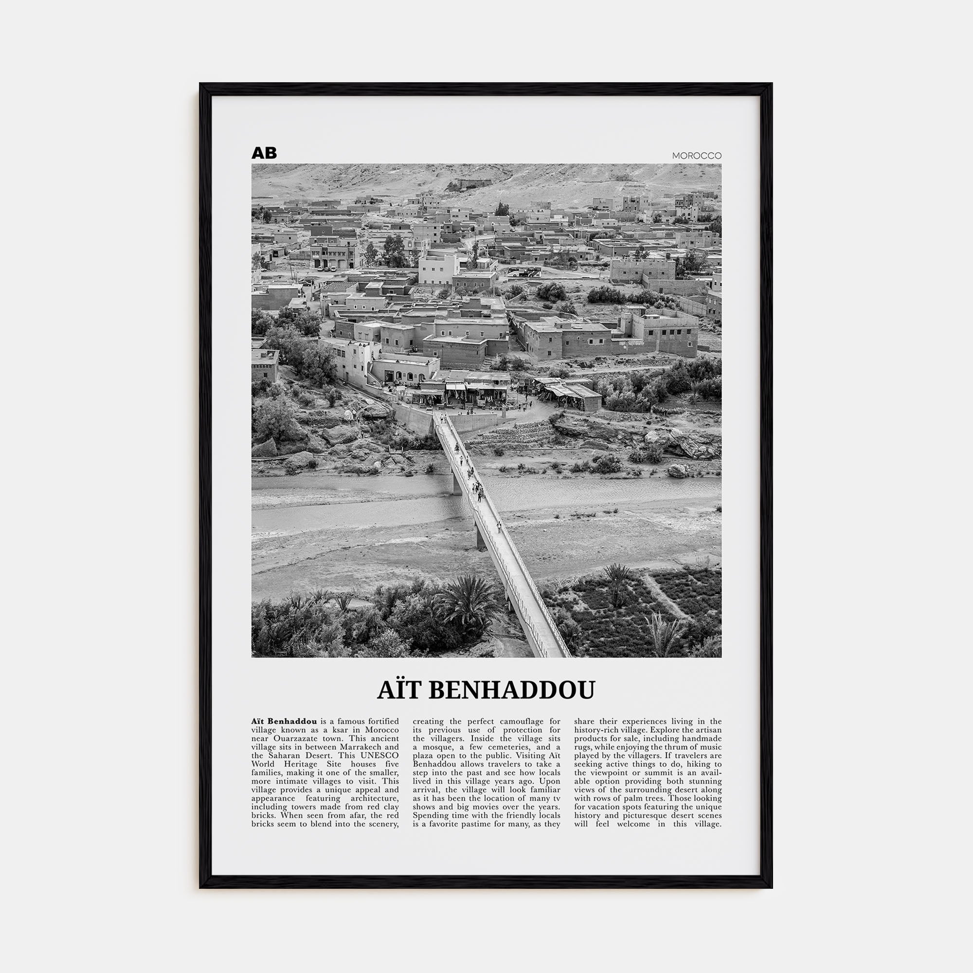 Aït Benhaddou Travel B&W Poster