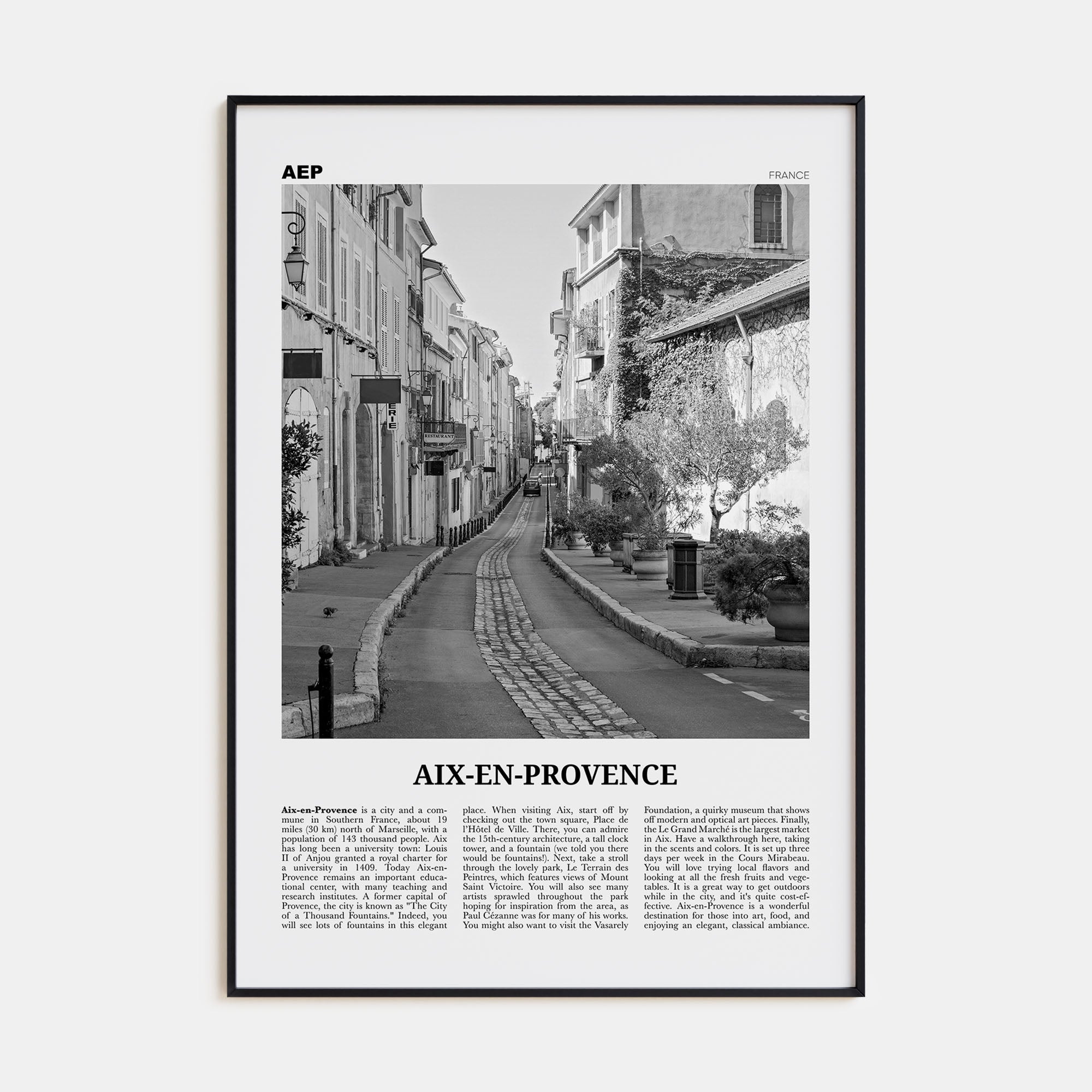 Aix-en-Provence Travel B&W No 2 Poster