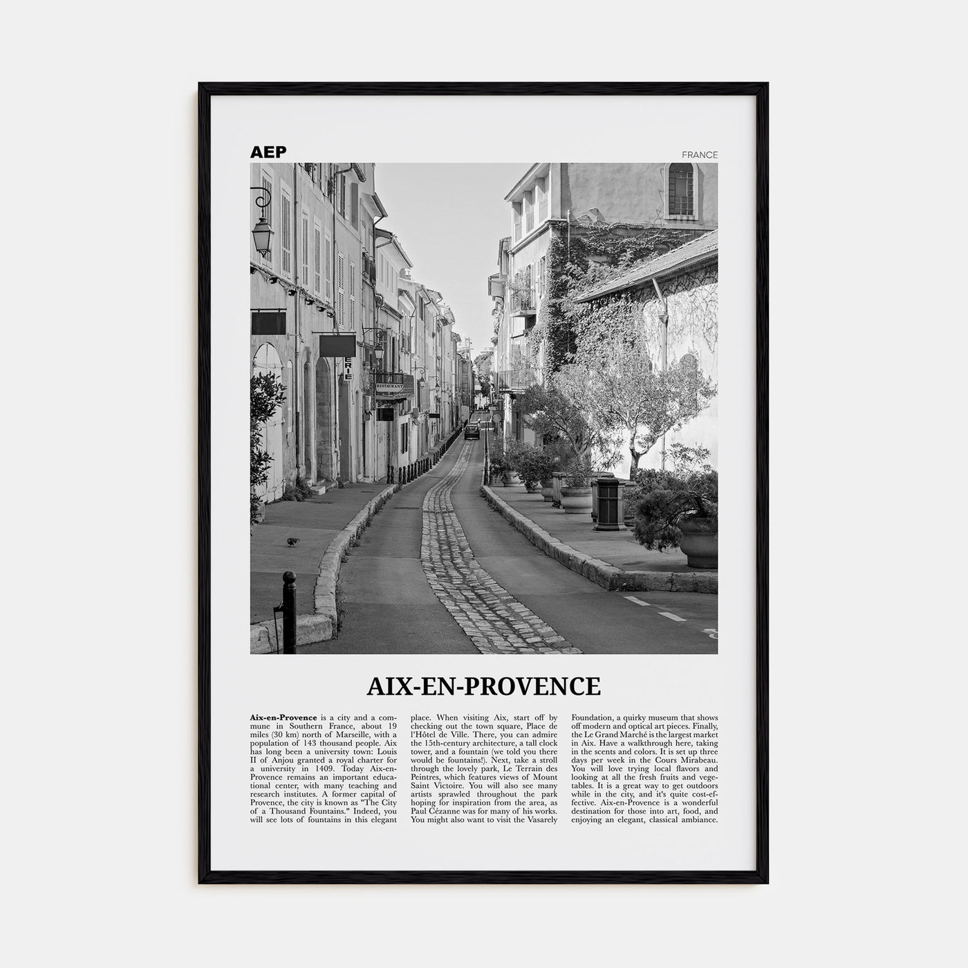 Aix-en-Provence Travel B&W No 2 Poster