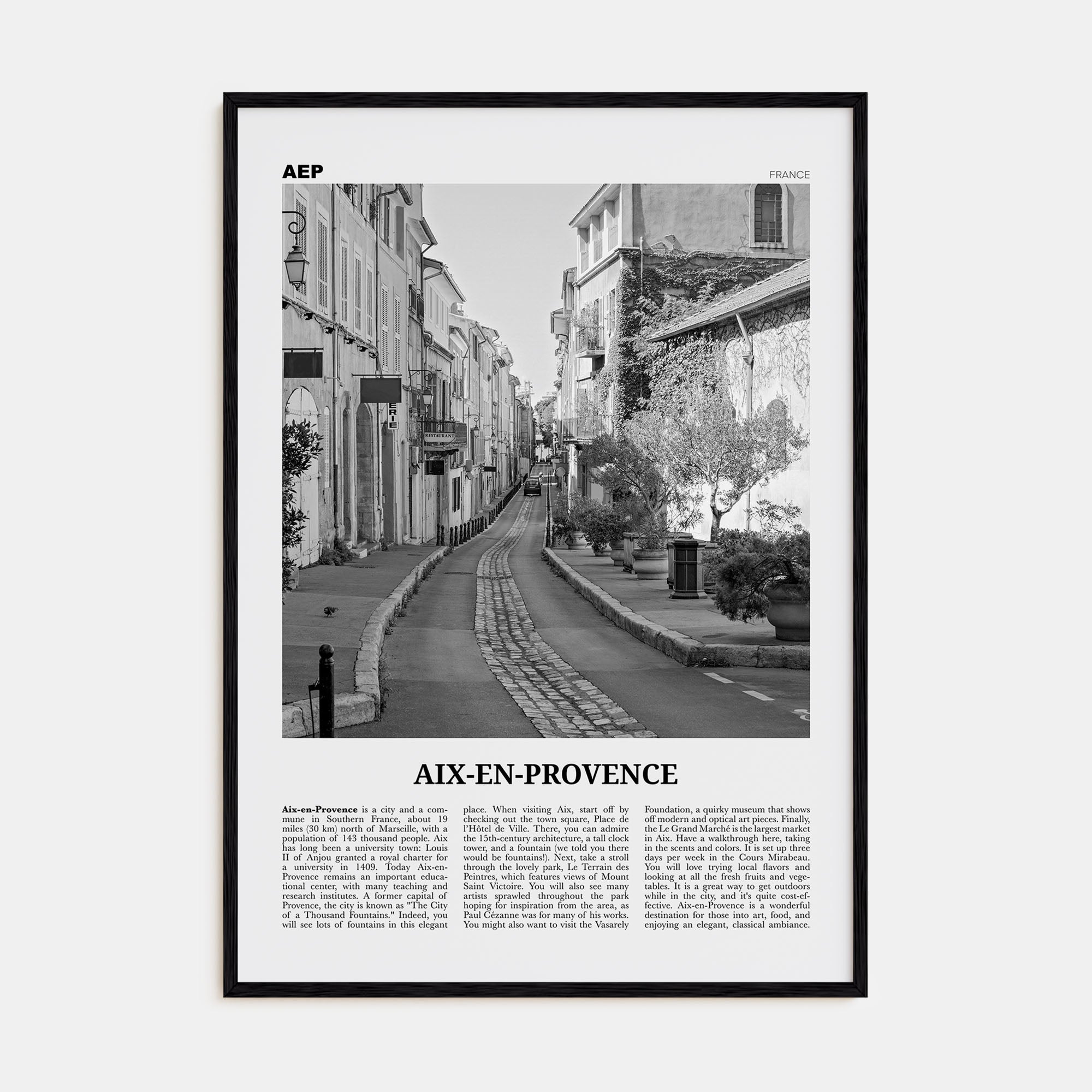 Aix-en-Provence Travel B&W No 2 Poster
