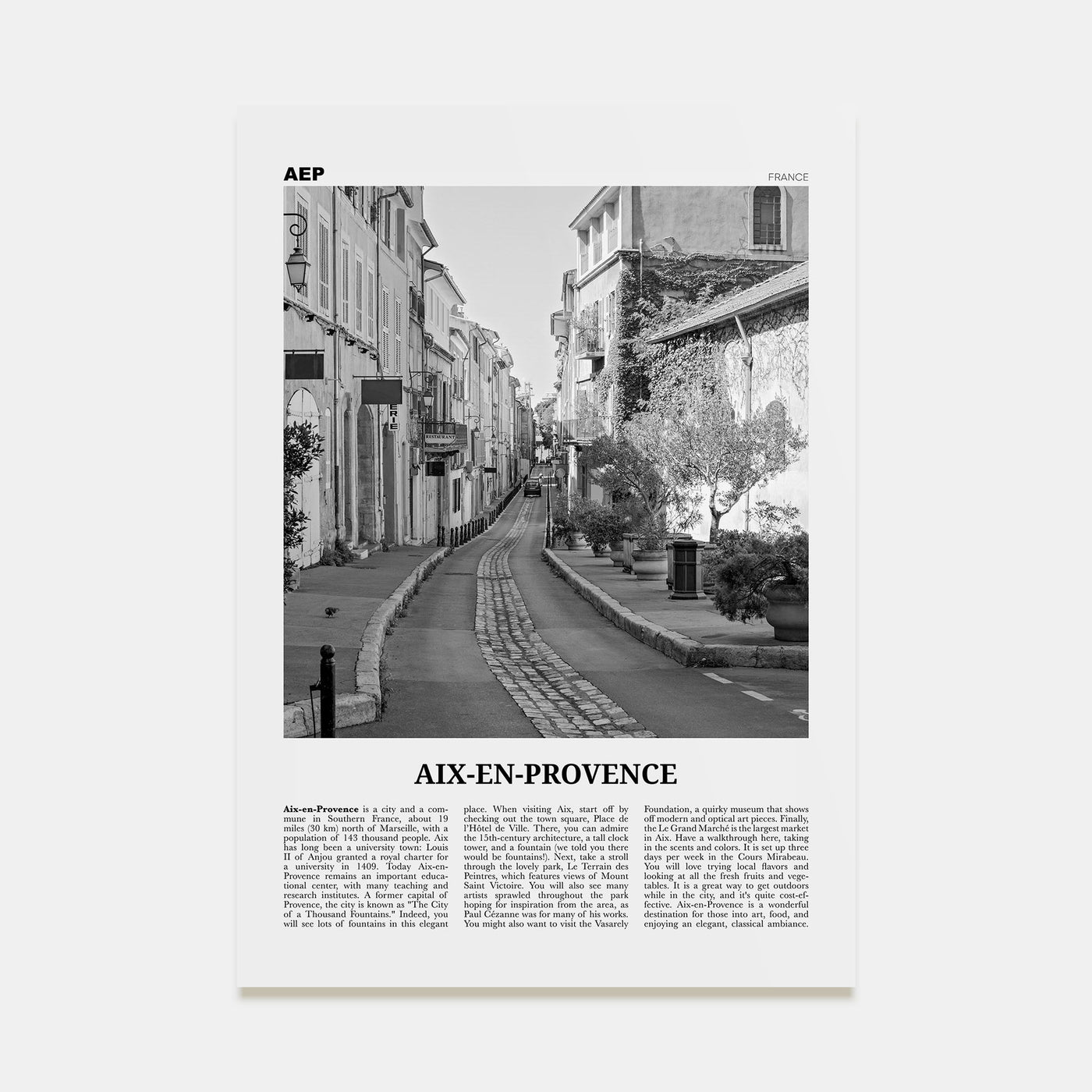 Aix-en-Provence Travel B&W No 2 Poster
