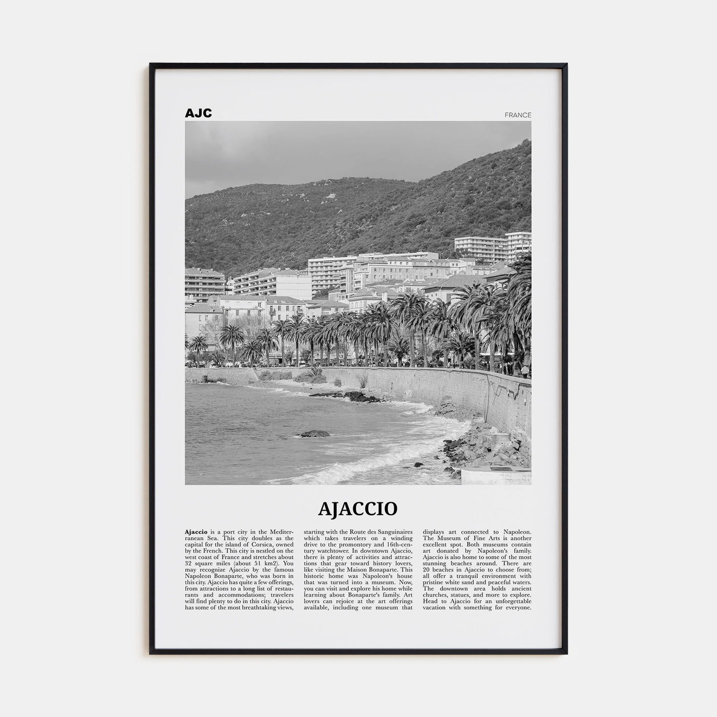 Ajaccio Travel B&W Poster
