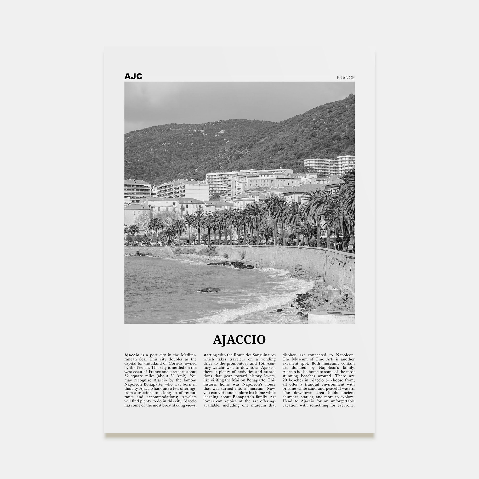 Ajaccio Travel B&W Poster