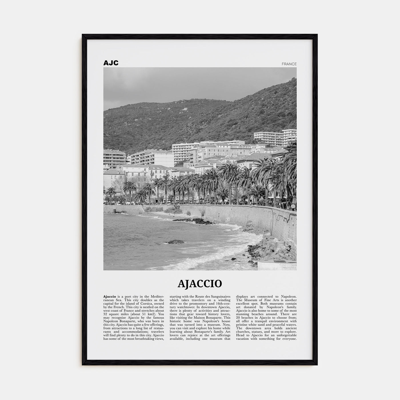 Ajaccio Travel B&W Poster