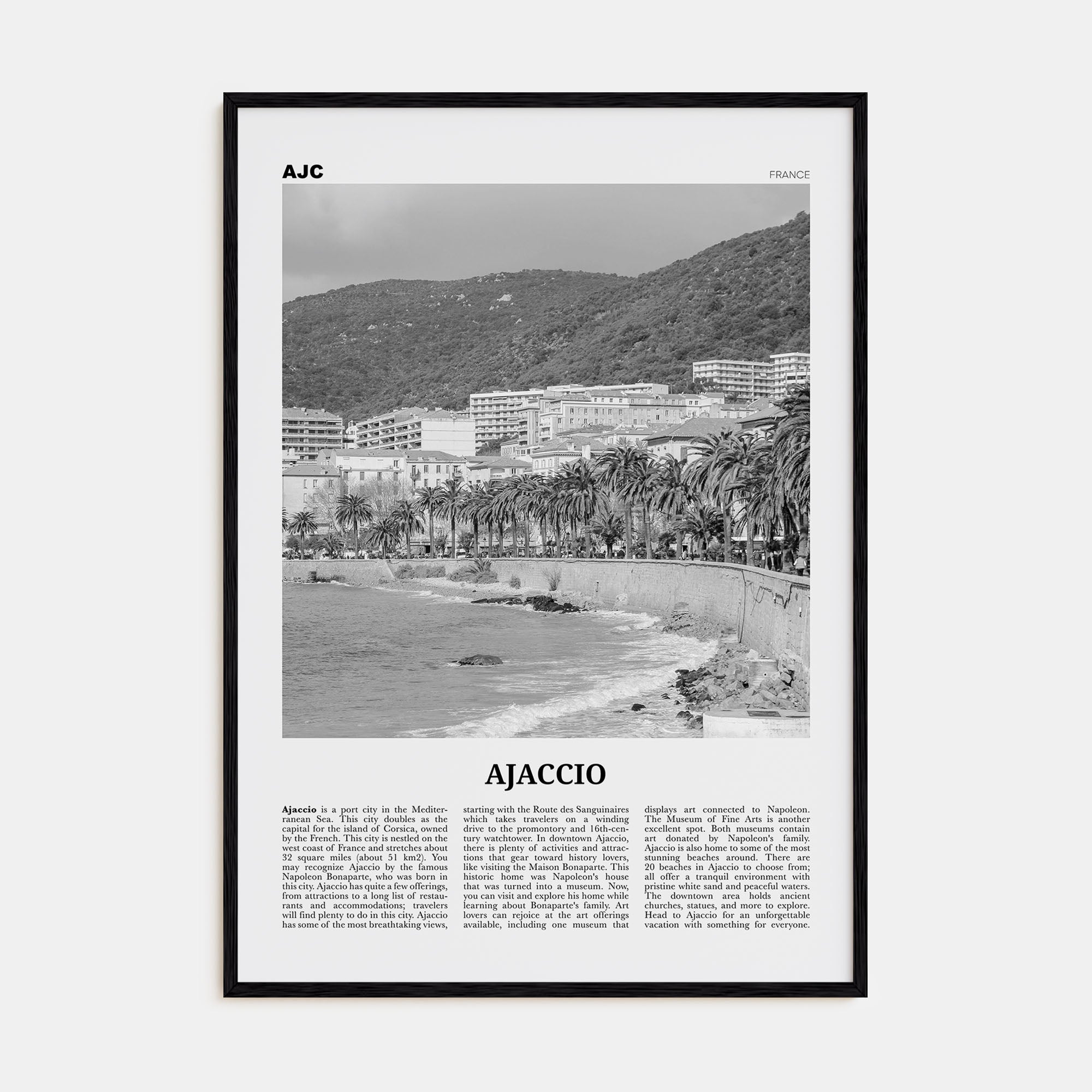 Ajaccio Travel B&W Poster