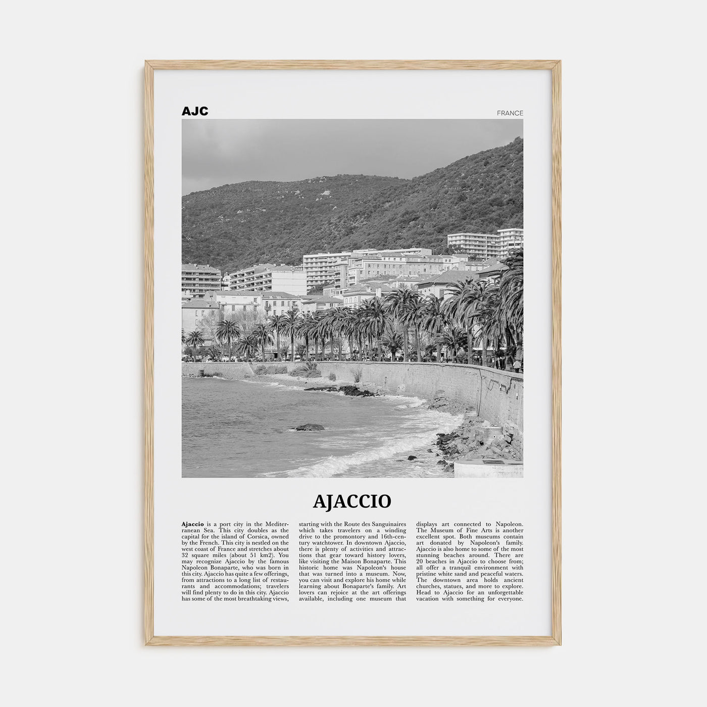 Ajaccio Travel B&W Poster