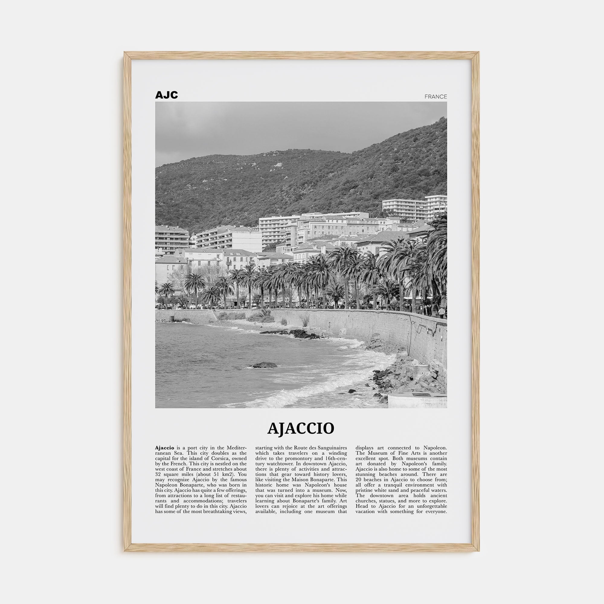 Ajaccio Travel B&W Poster